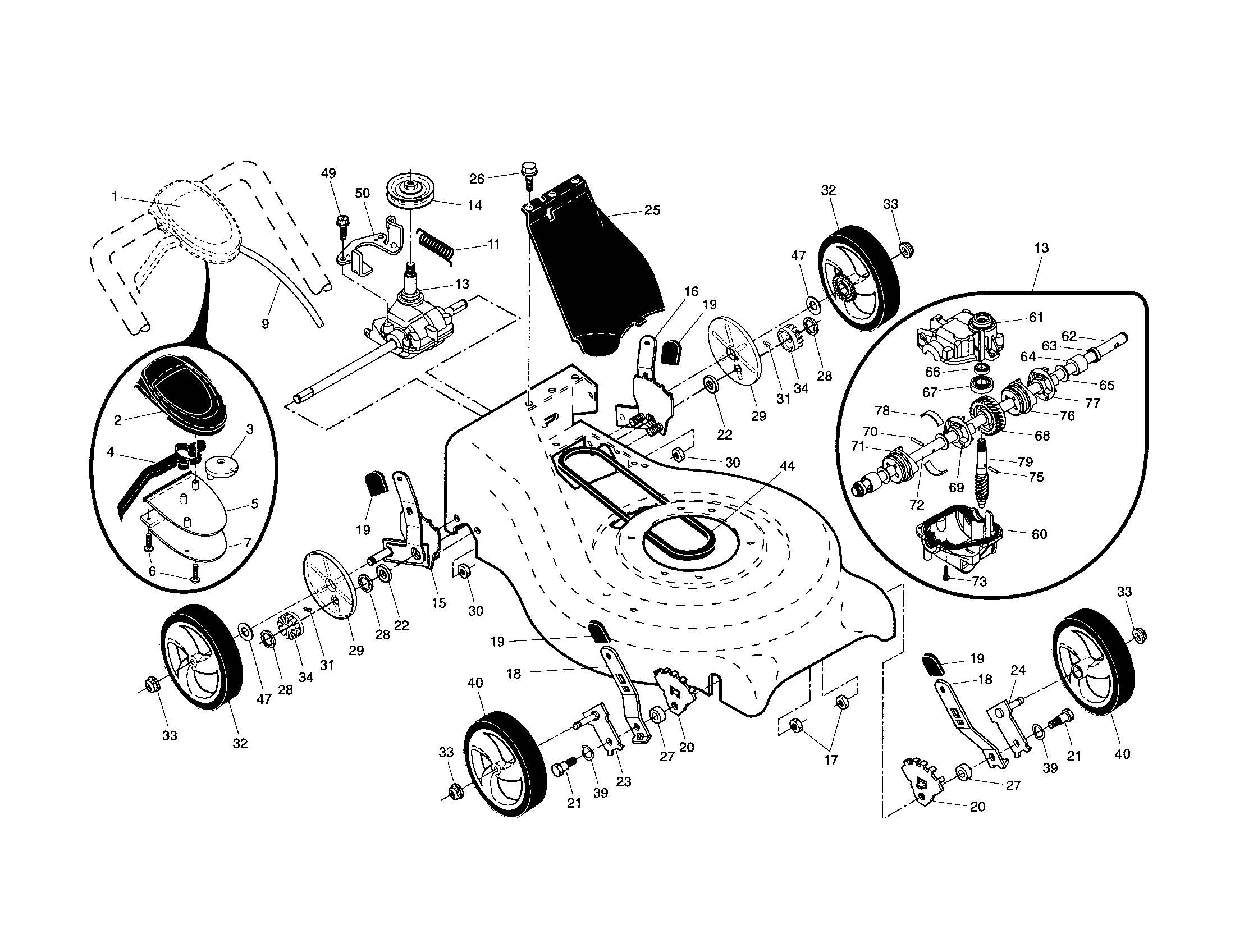 Drive control/gear case/wheels