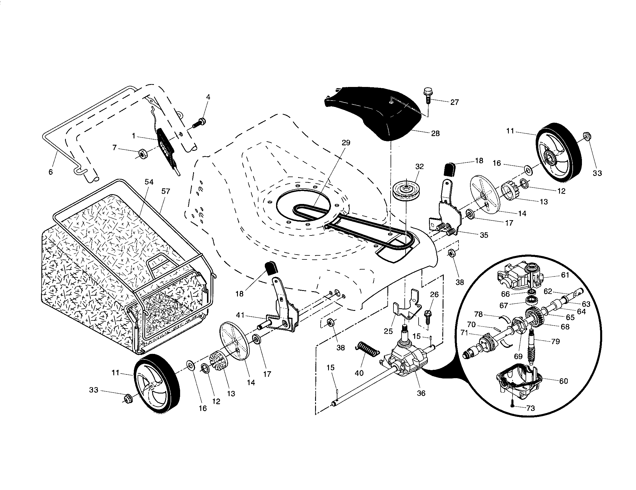 Drive control/gear case/wheels