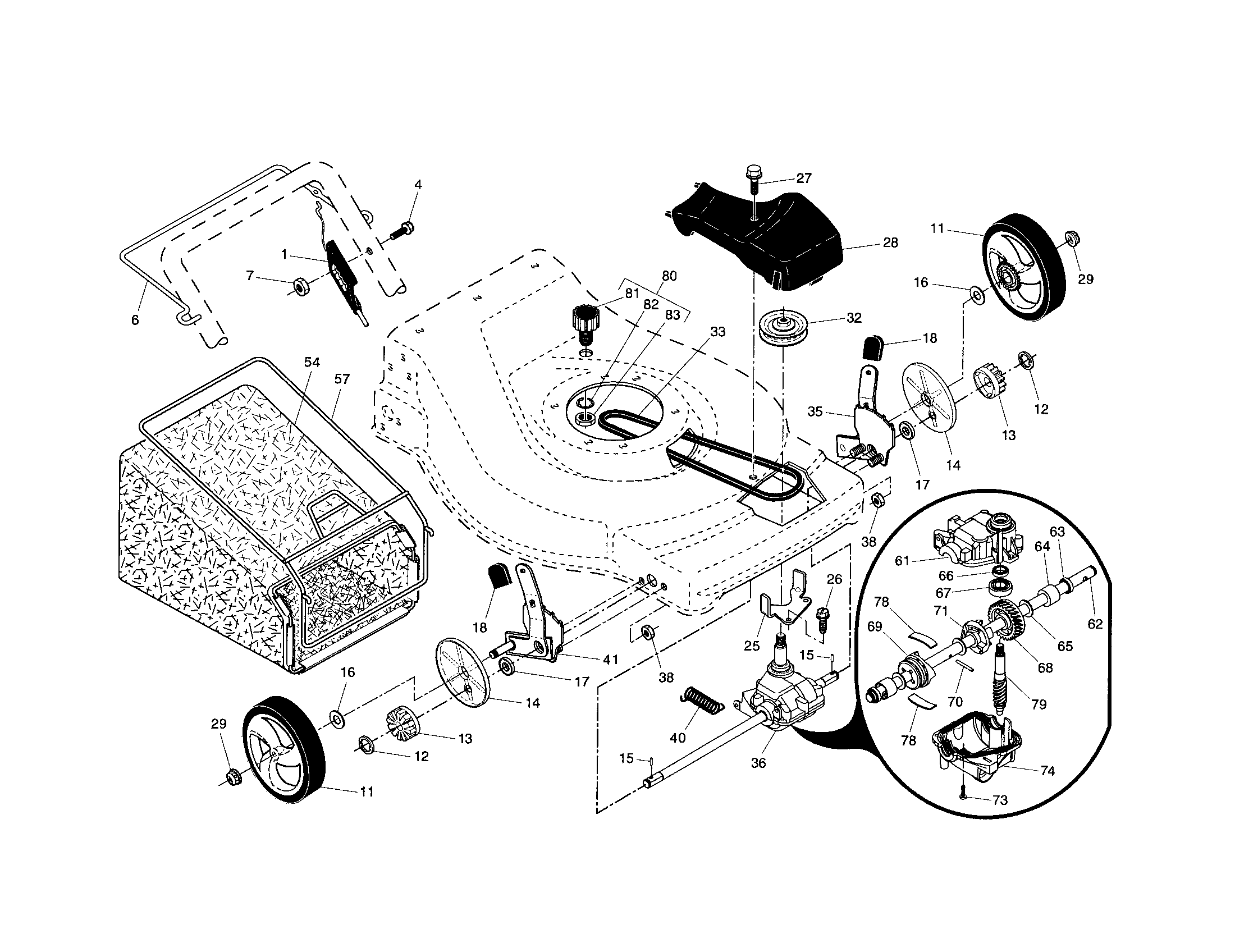Drive control/gear case/wheels