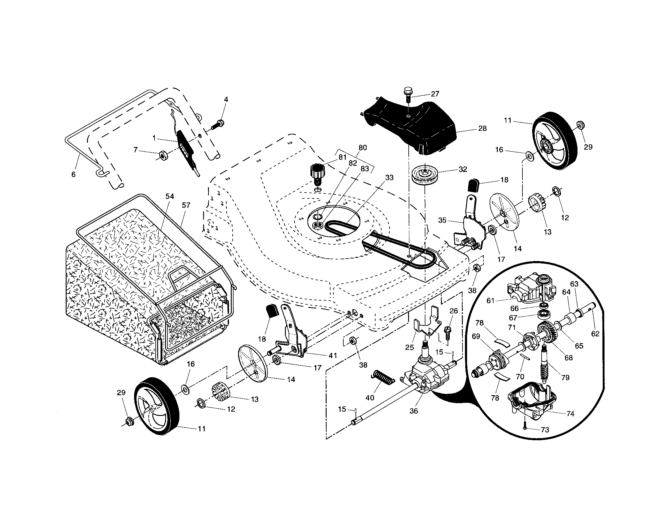 Drive control/gear case/wheels