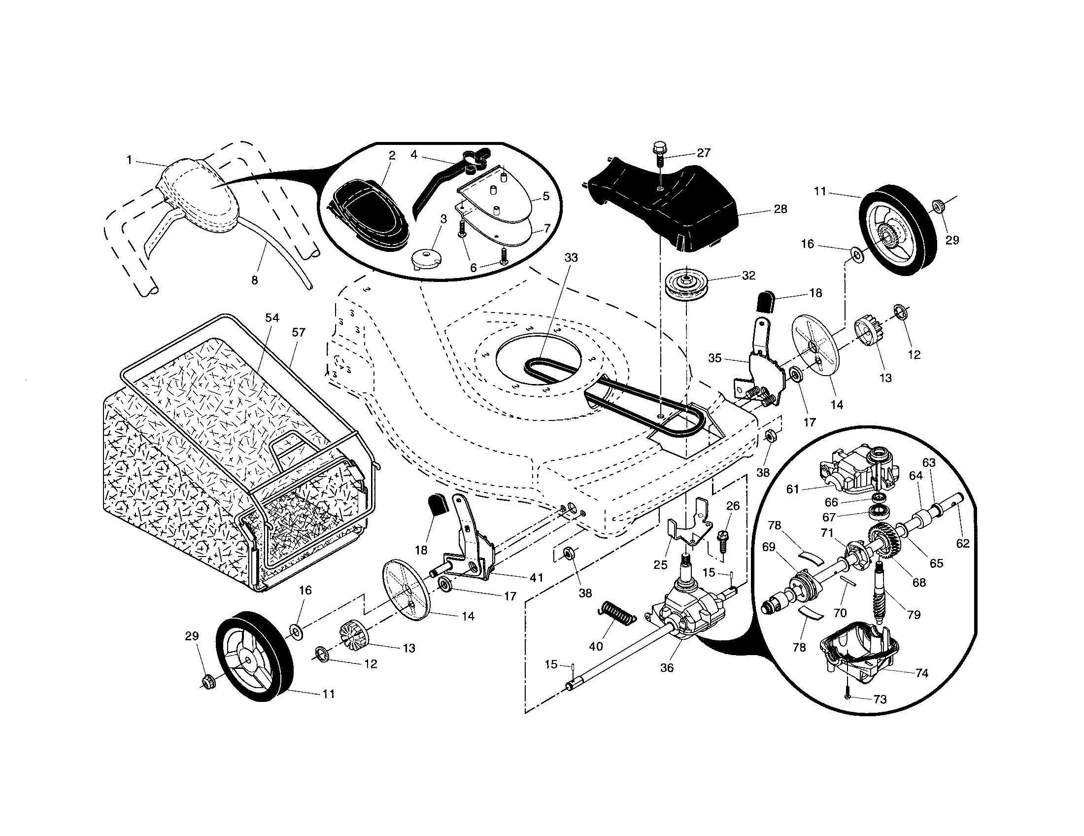 Drive control/gear case/wheels