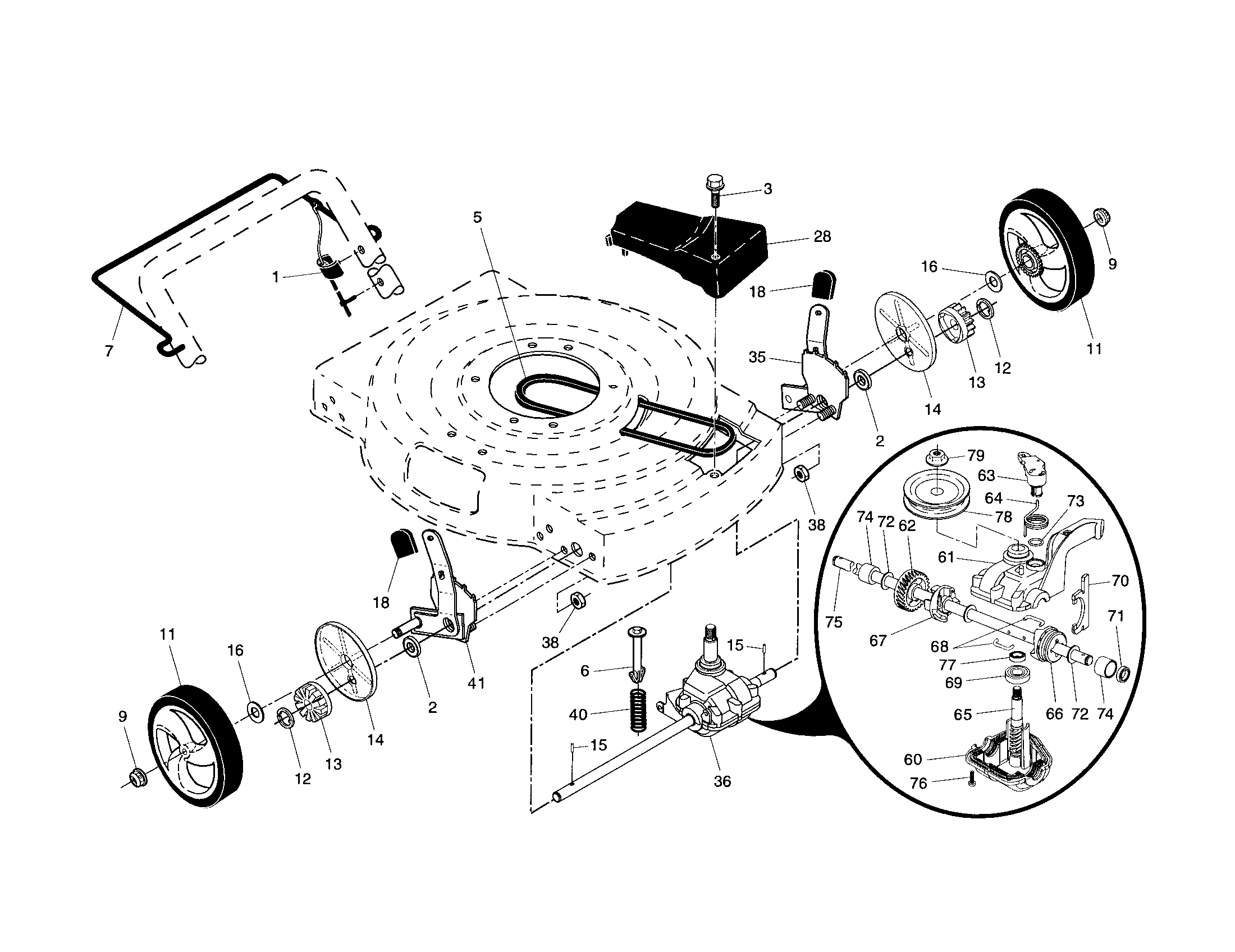 Drive control/gear case/wheels