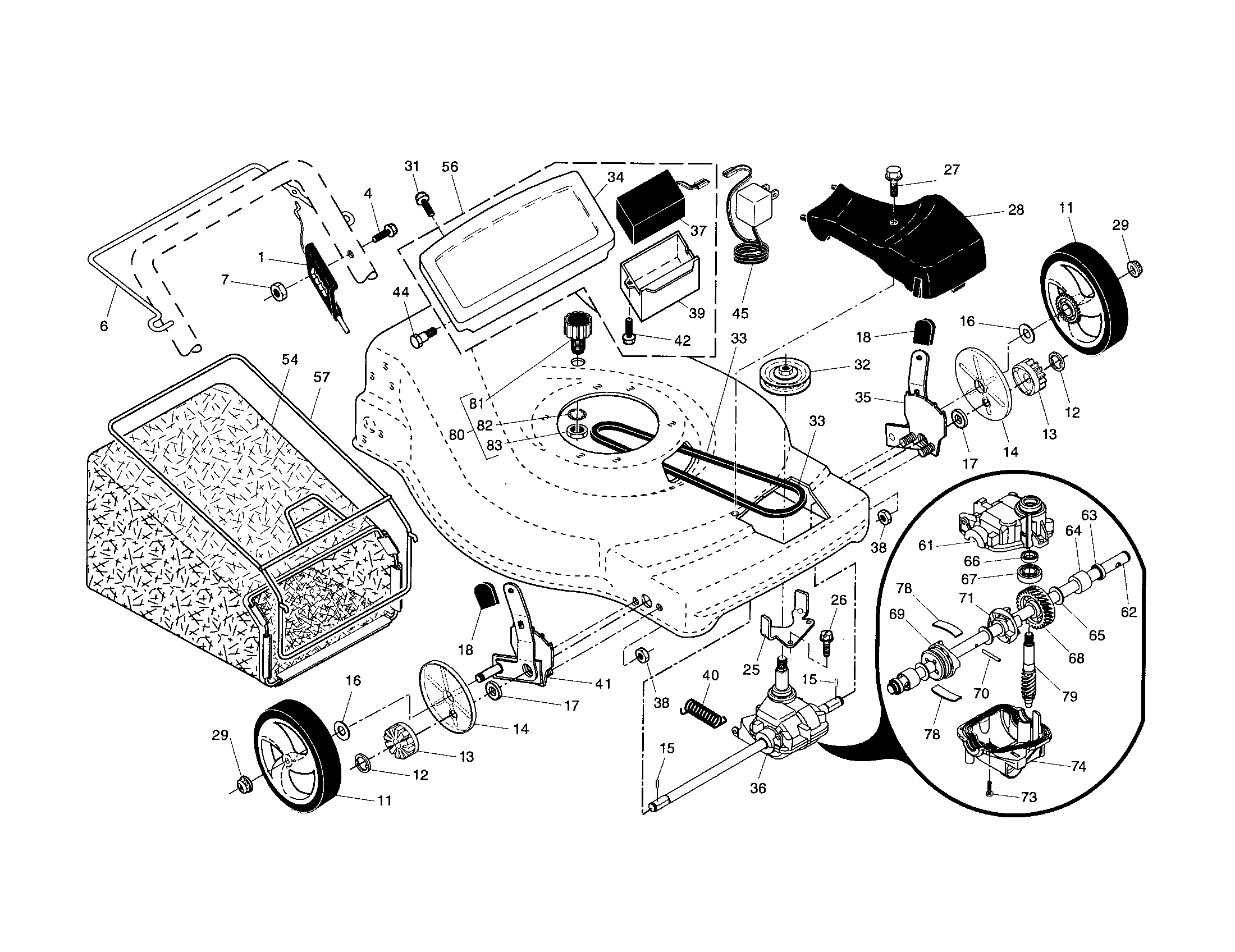 Drive control/gear case/wheels