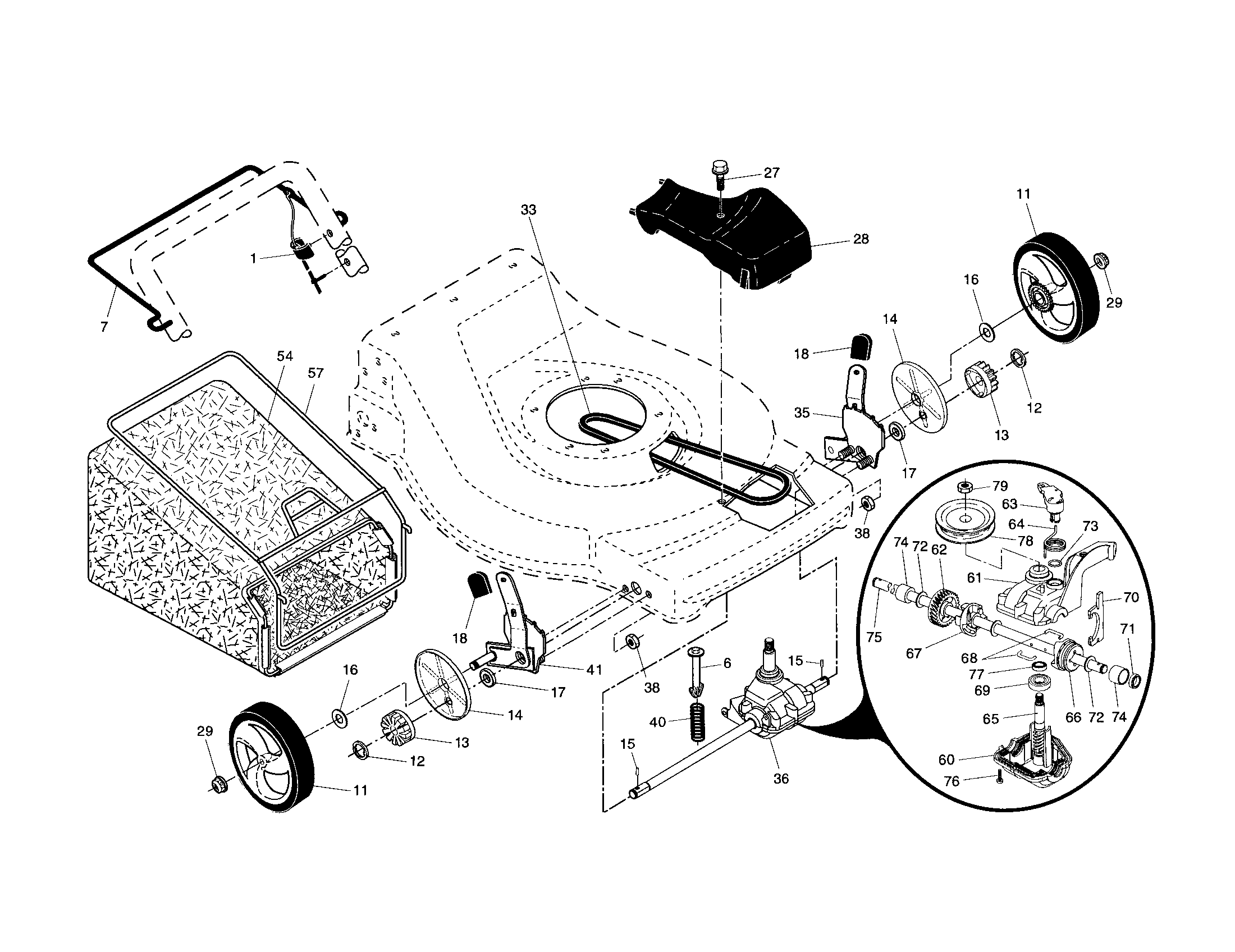 Drive control/gear case/wheels