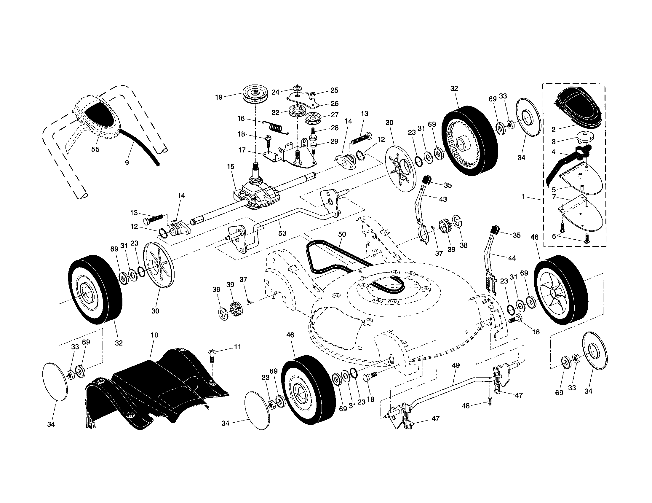 Drive control/gear case/wheels