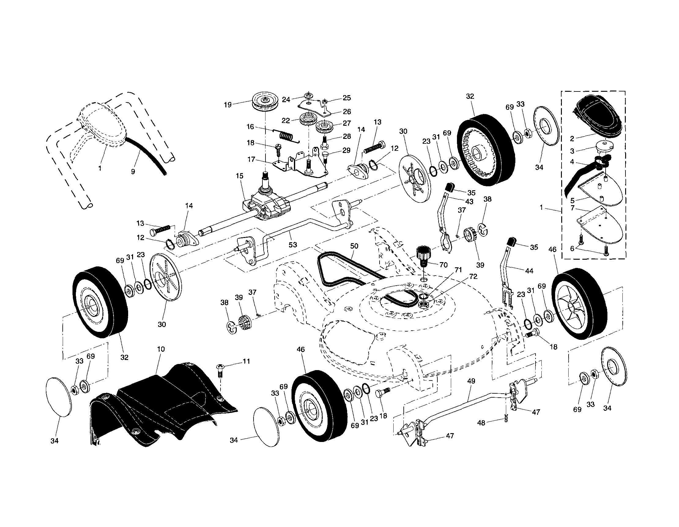 Drive control/gear case/wheels