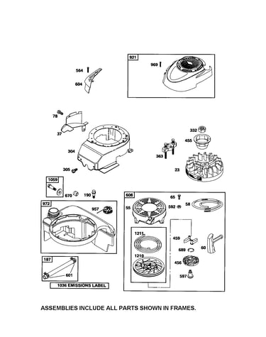 Fuel tank/rewind starter/flywheel