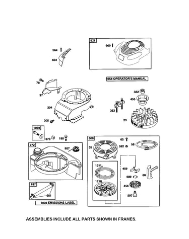 Rewind starter/fuel tank/flywheel