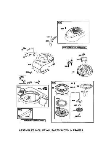 Rewind starter/fuel tank/flywheel