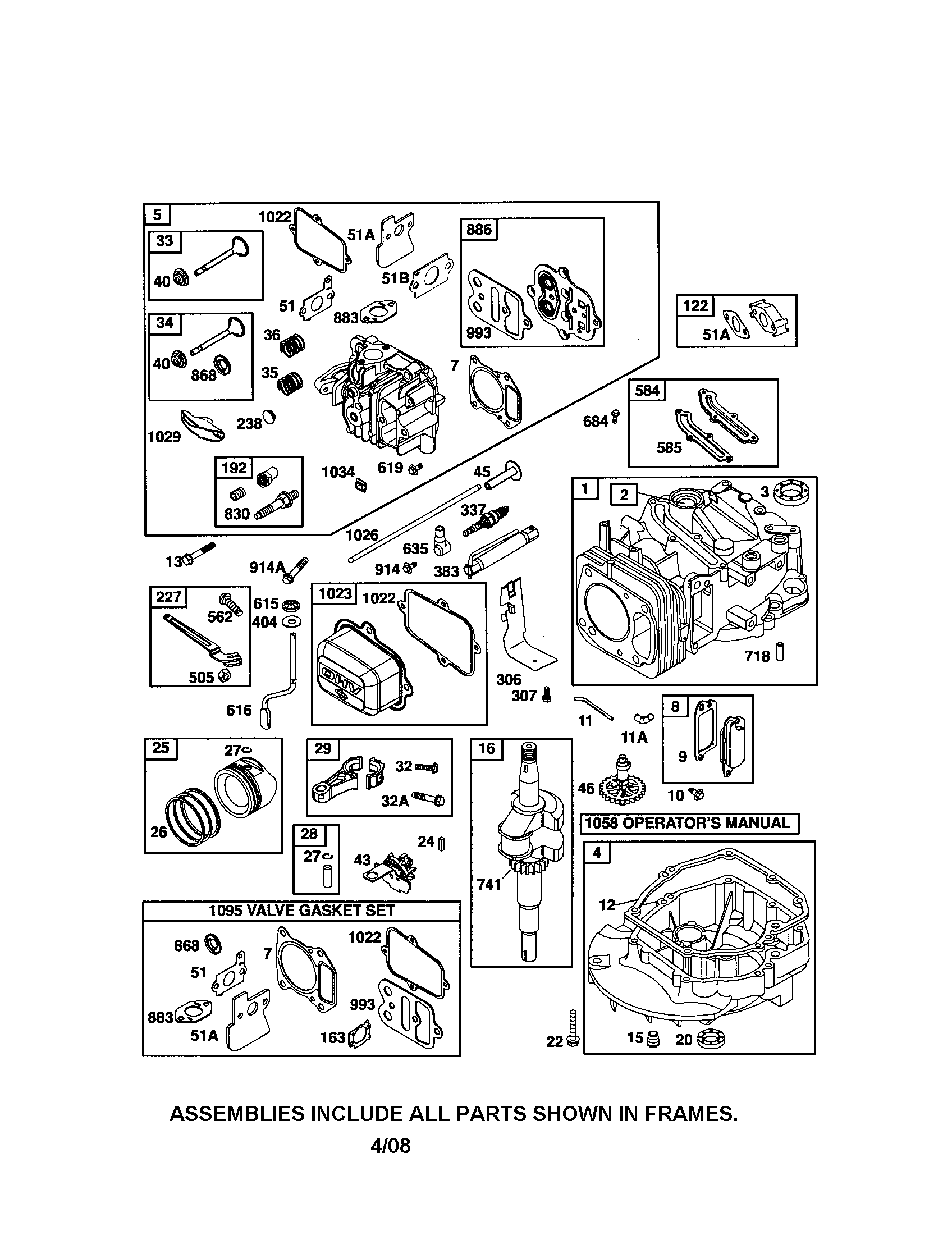 Head-cylinder/crankshaft/sump