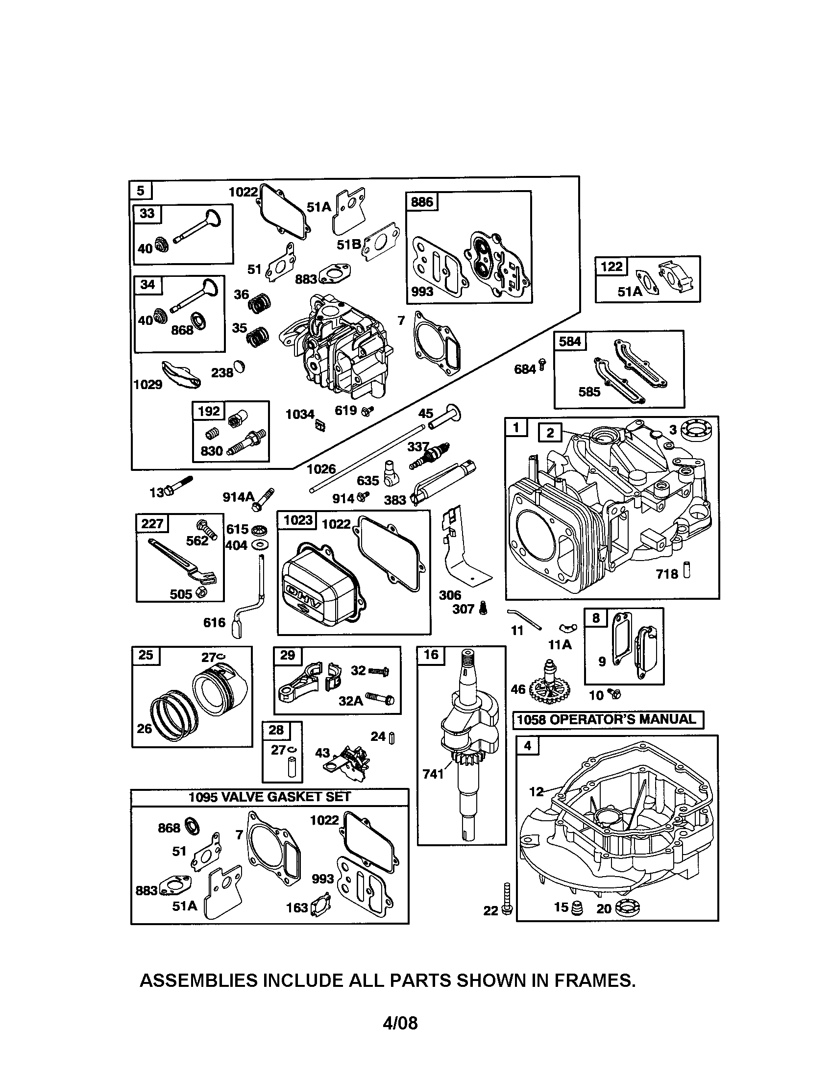 Head-cylinder/crankshaft/sump