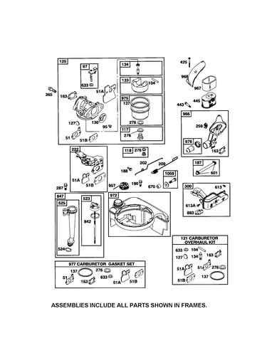 Carburetor/fuel tank/dipstick