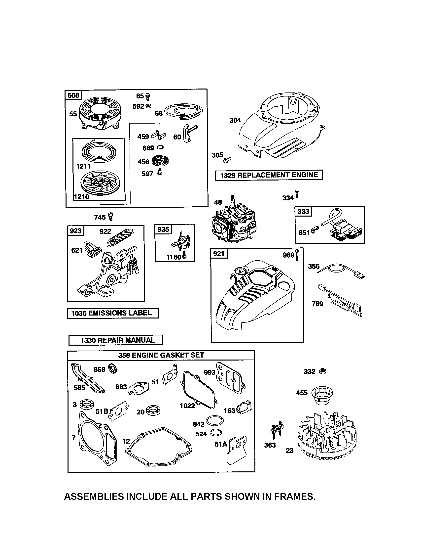 Rewind starter/flywheel/short block