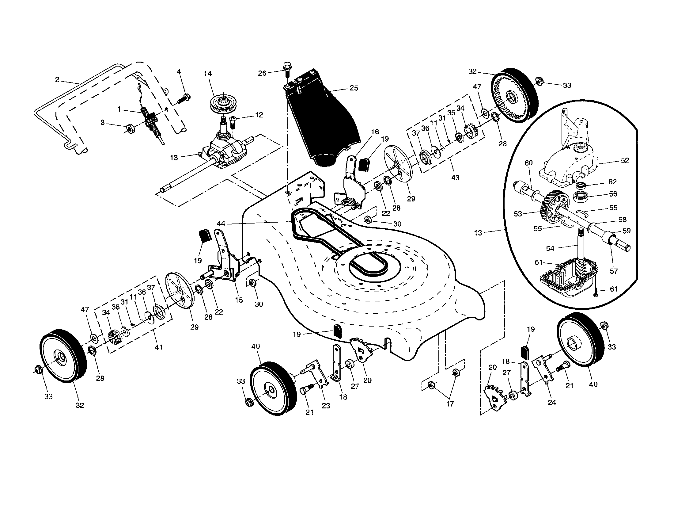Drive control/gear case/wheels