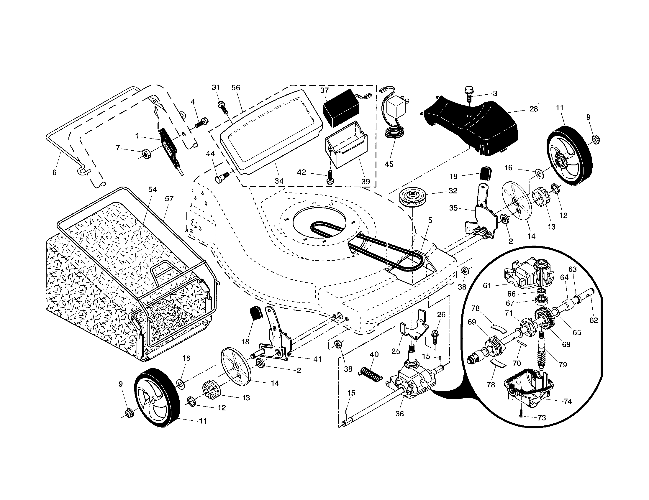 Drive control/gear case/wheels