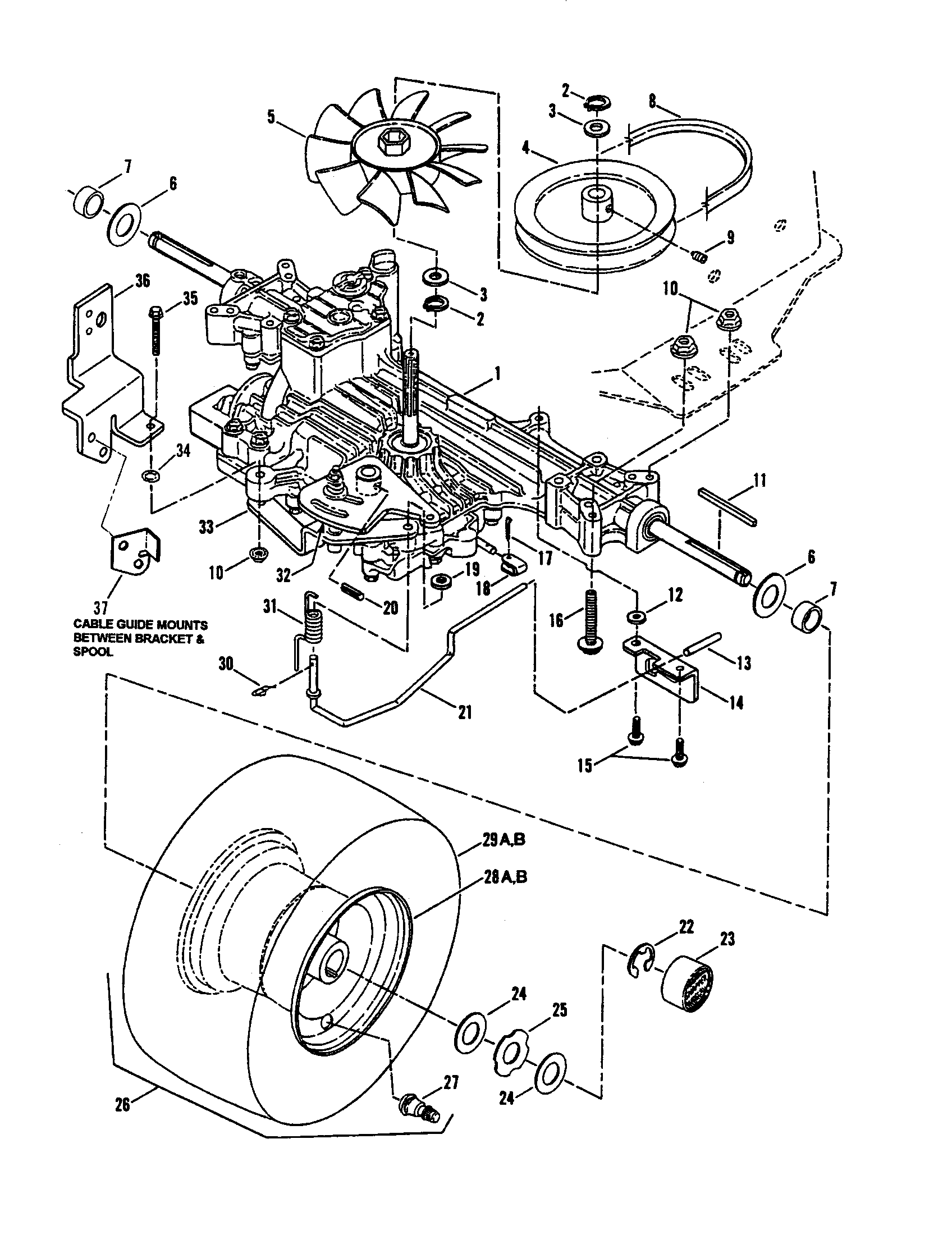 Transmission (hydro drive)/rear wheels