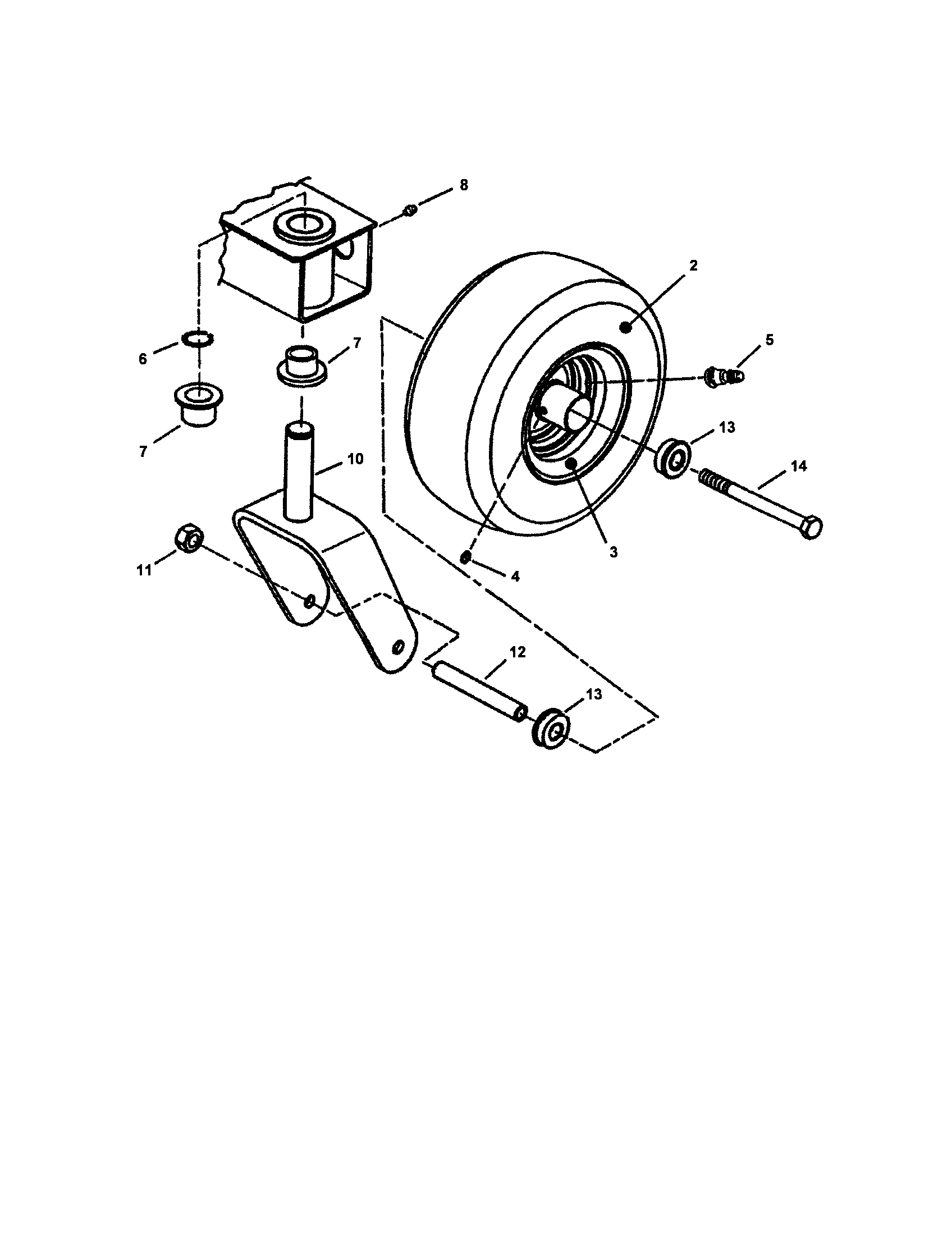 Caster, front wheel, tire