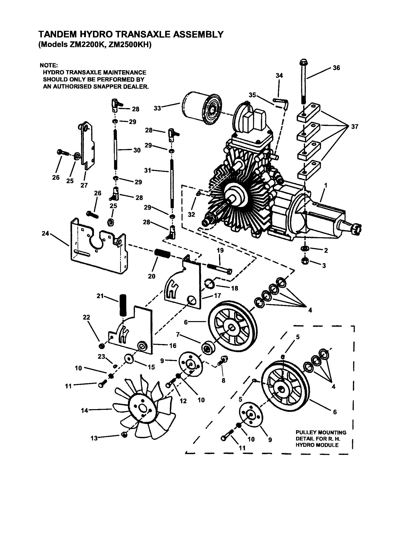 Tandem hydro transaxle assembly