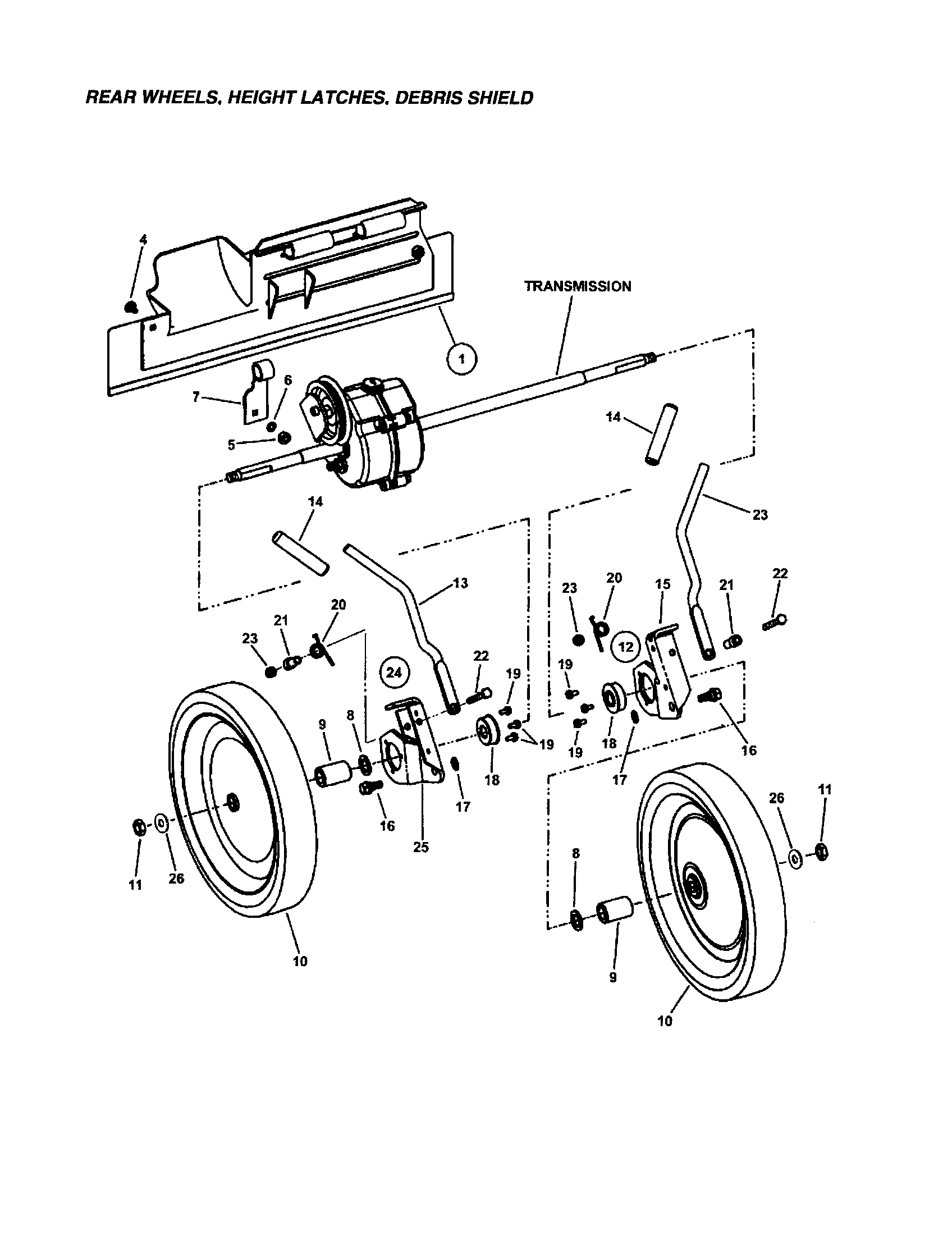 Rear wheels/height latches