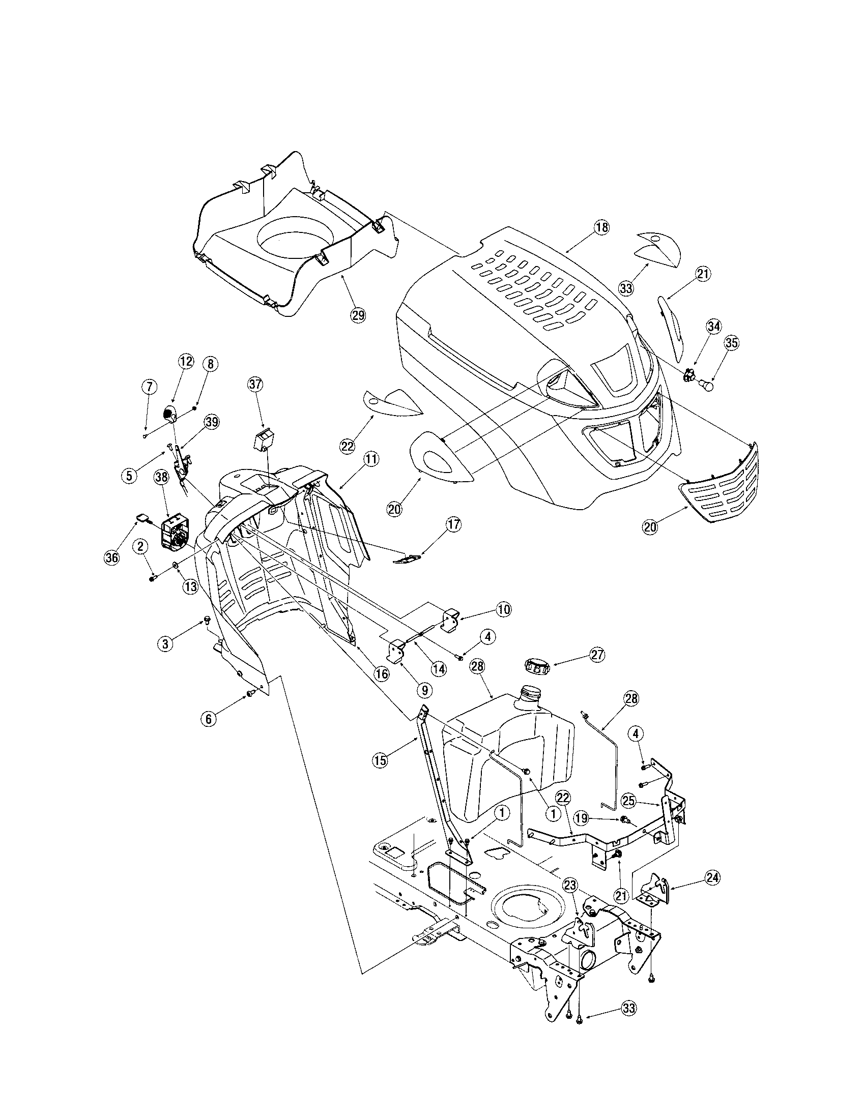 Hood/fuel tank