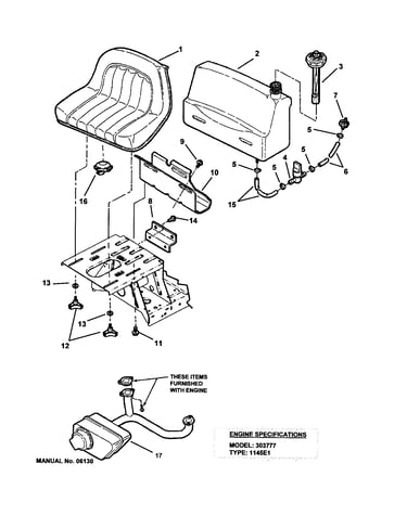 Fuel tank/operator's seat/muffler