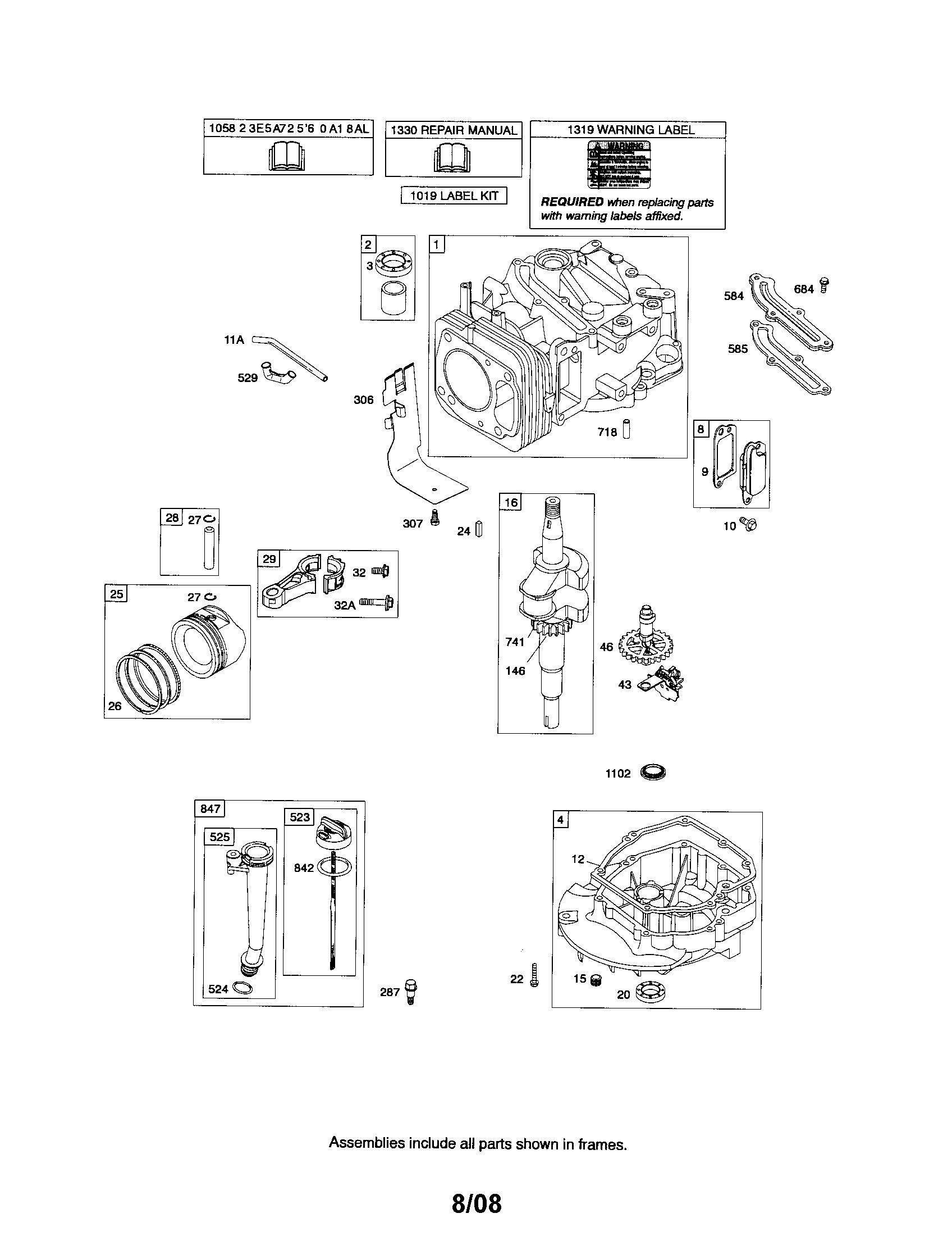 Cylinder/crankshaft/sump