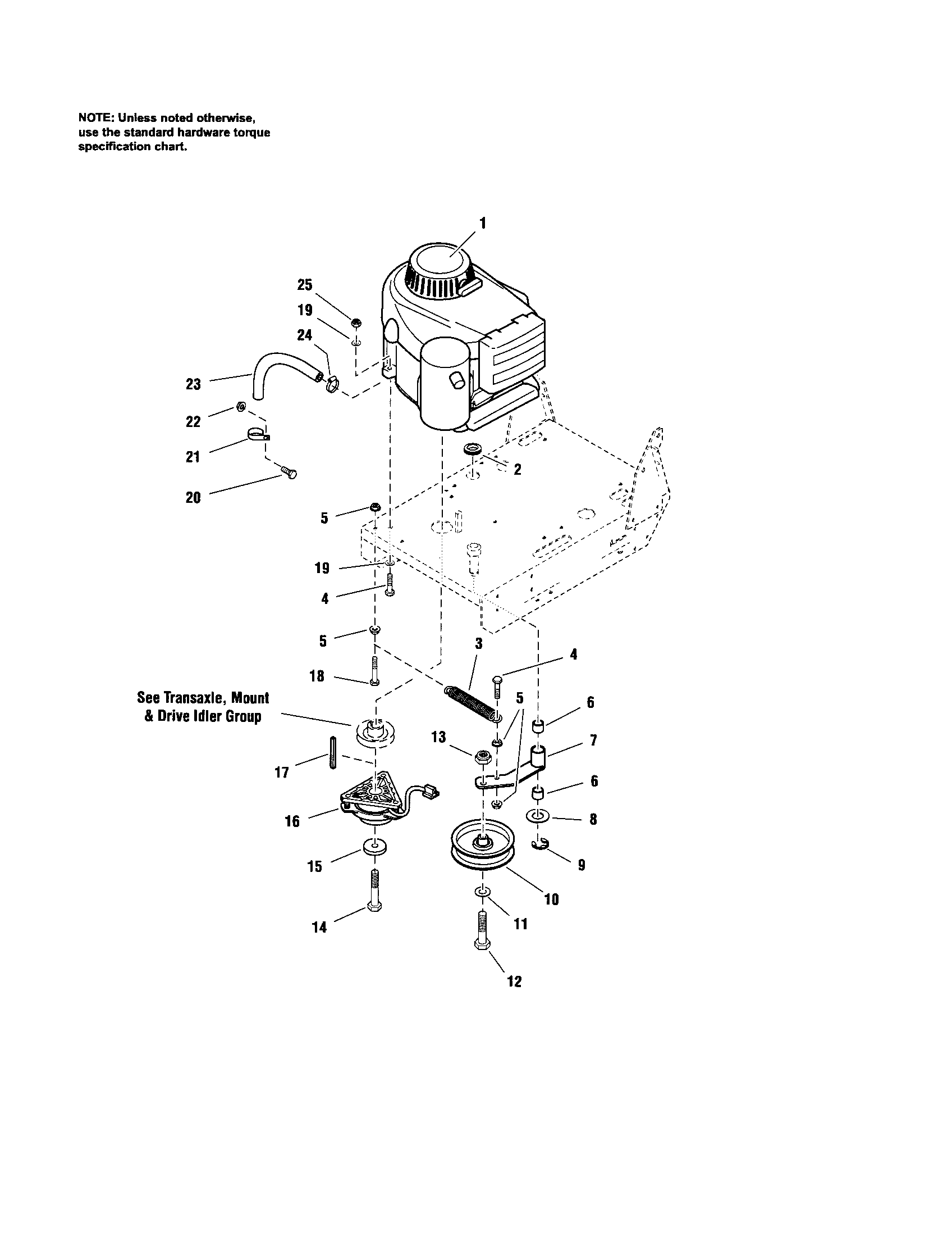 Engine/pto/deck drive idler