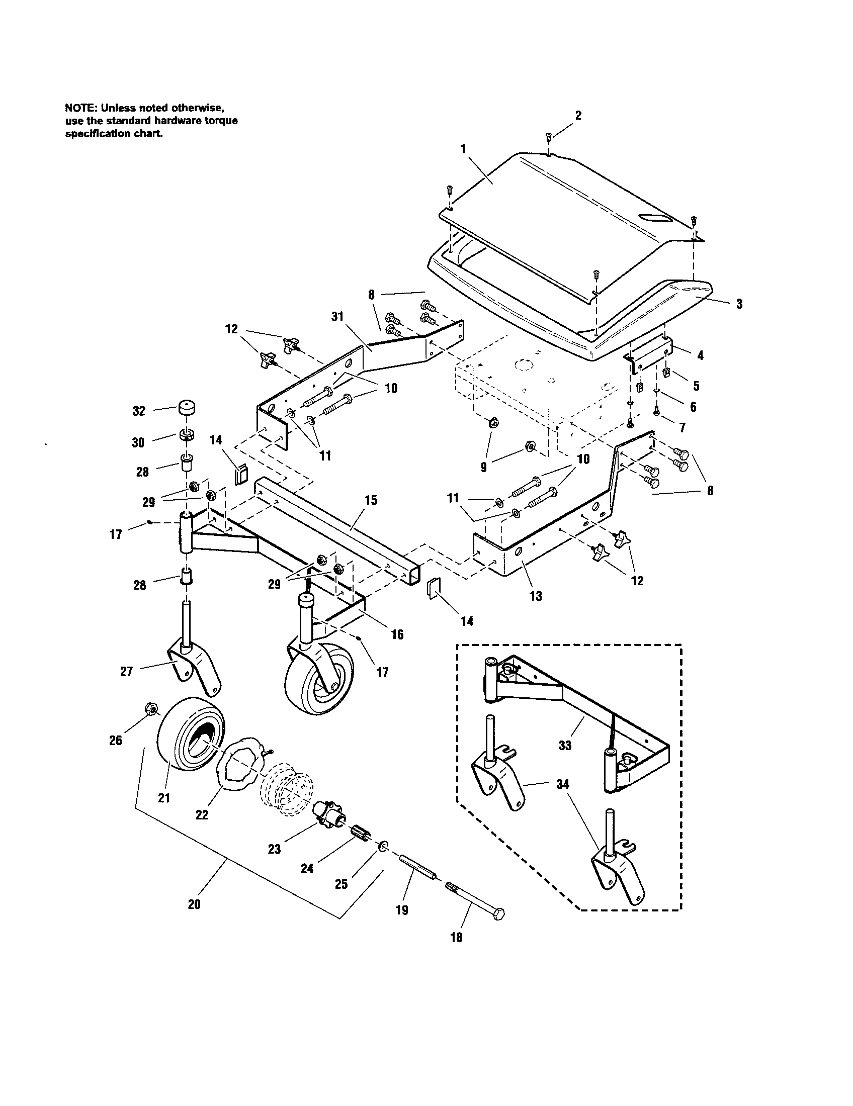 32" MOWER DECK-FRAME/CASTER/SHIELD