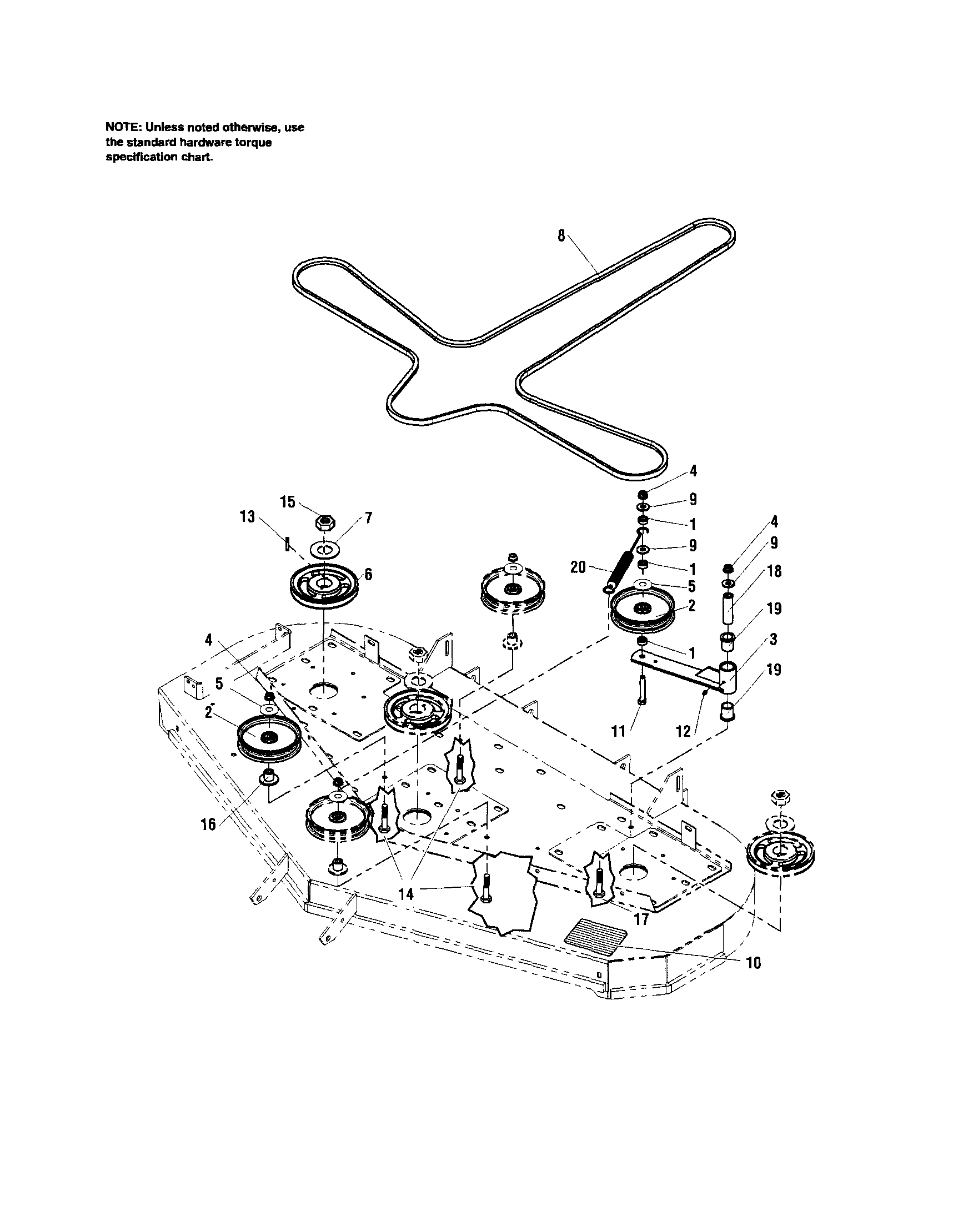 Pulleys/belt/idler arm