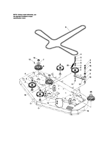 Pulleys/belt/idler arm