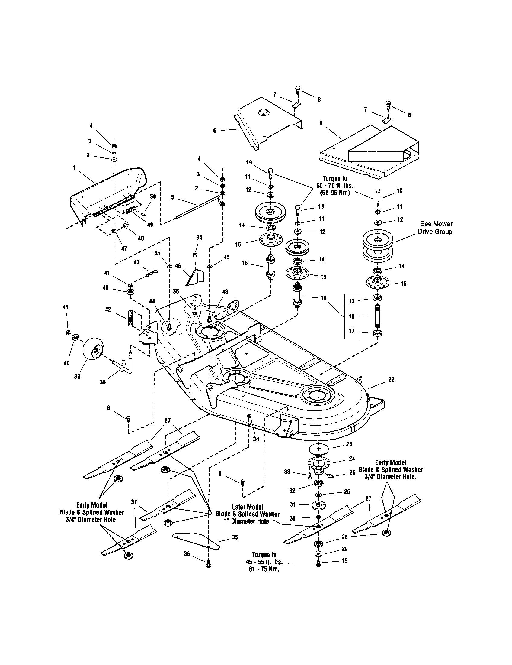 54" MOWER DECK-HOUSING/ARBORS/BLADE