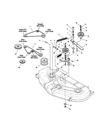 54" mower deck-belt/idler arm/hitch
