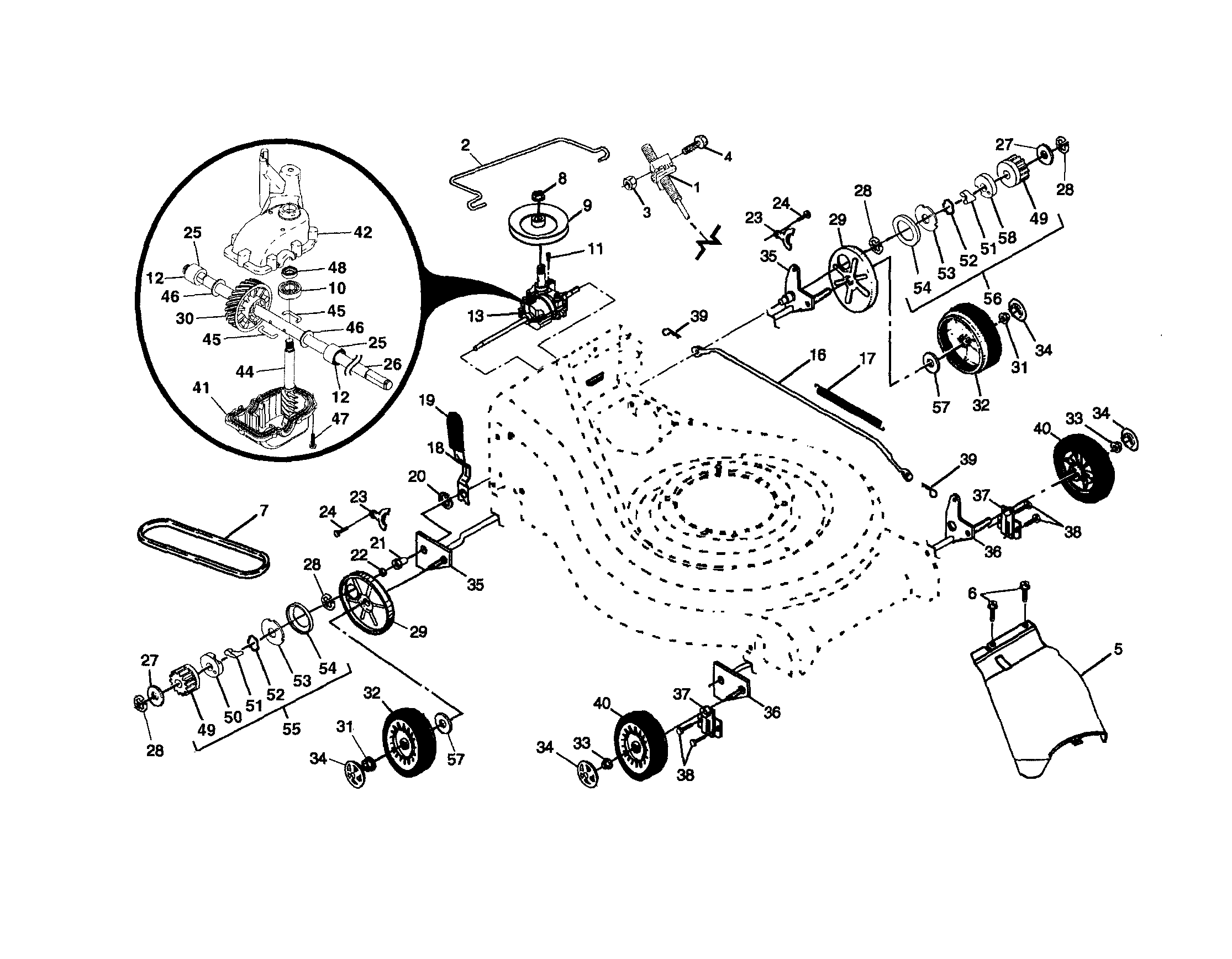 Drive control/gear box/wheels