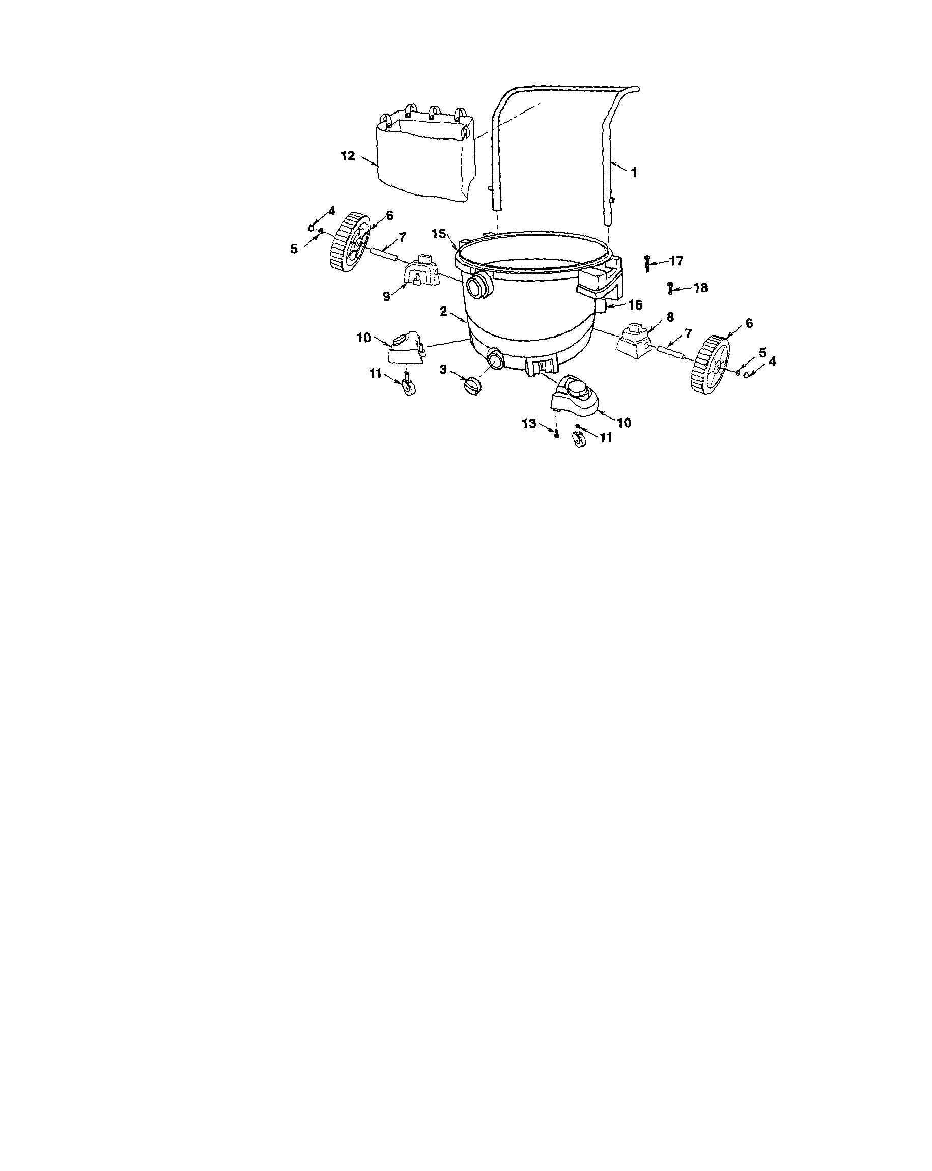 Handle/dust drum/wheels