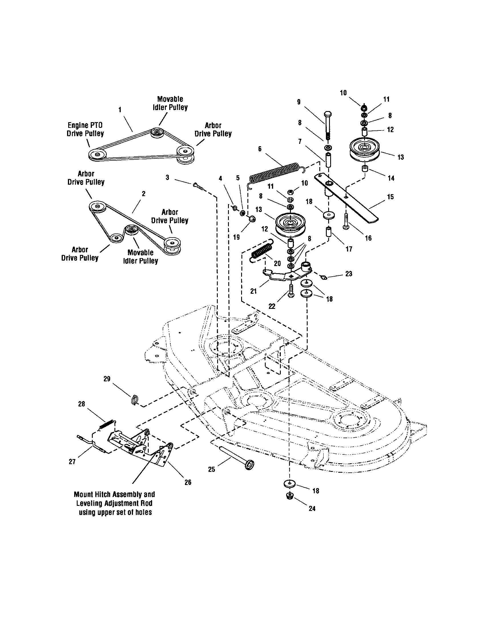 54" MOWER DECK-BELT/IDLER ARM/HITCH