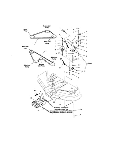 44" mower deck-belt/idler arm/hitch