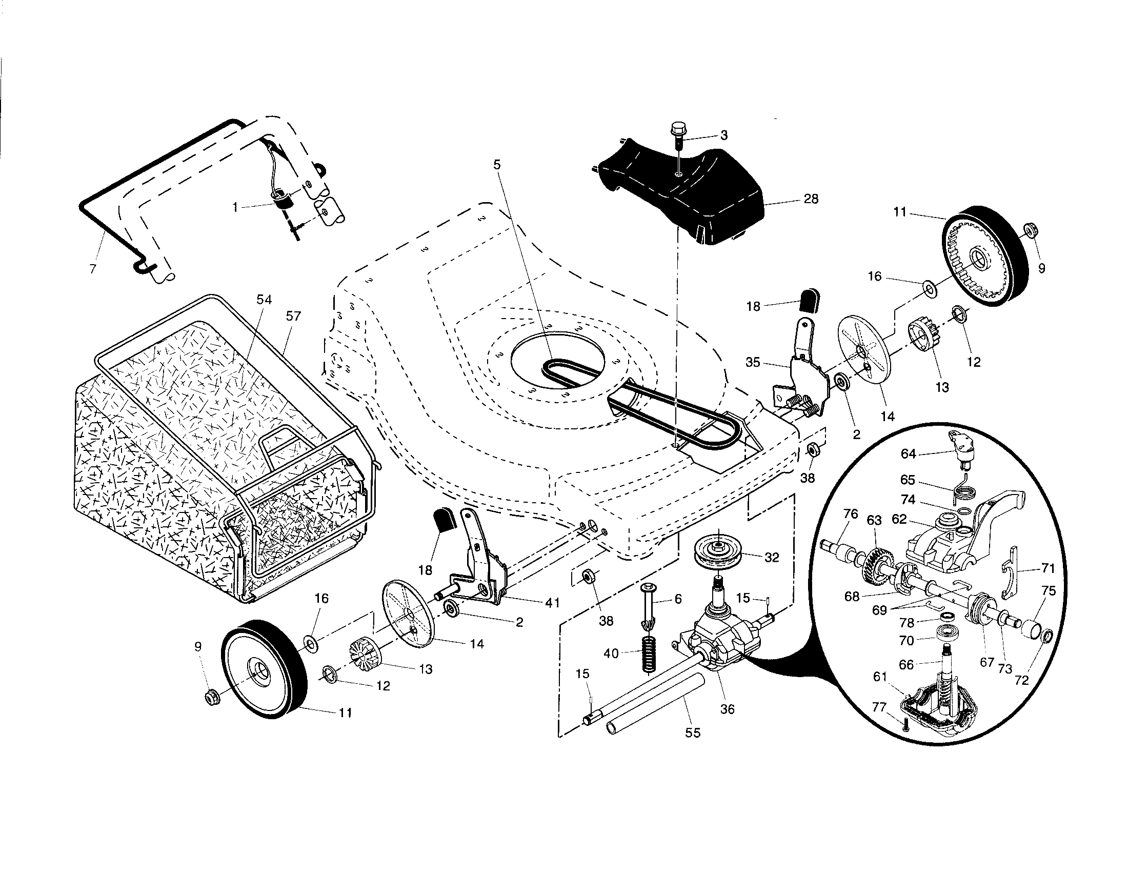 Drive control/gear case/wheels