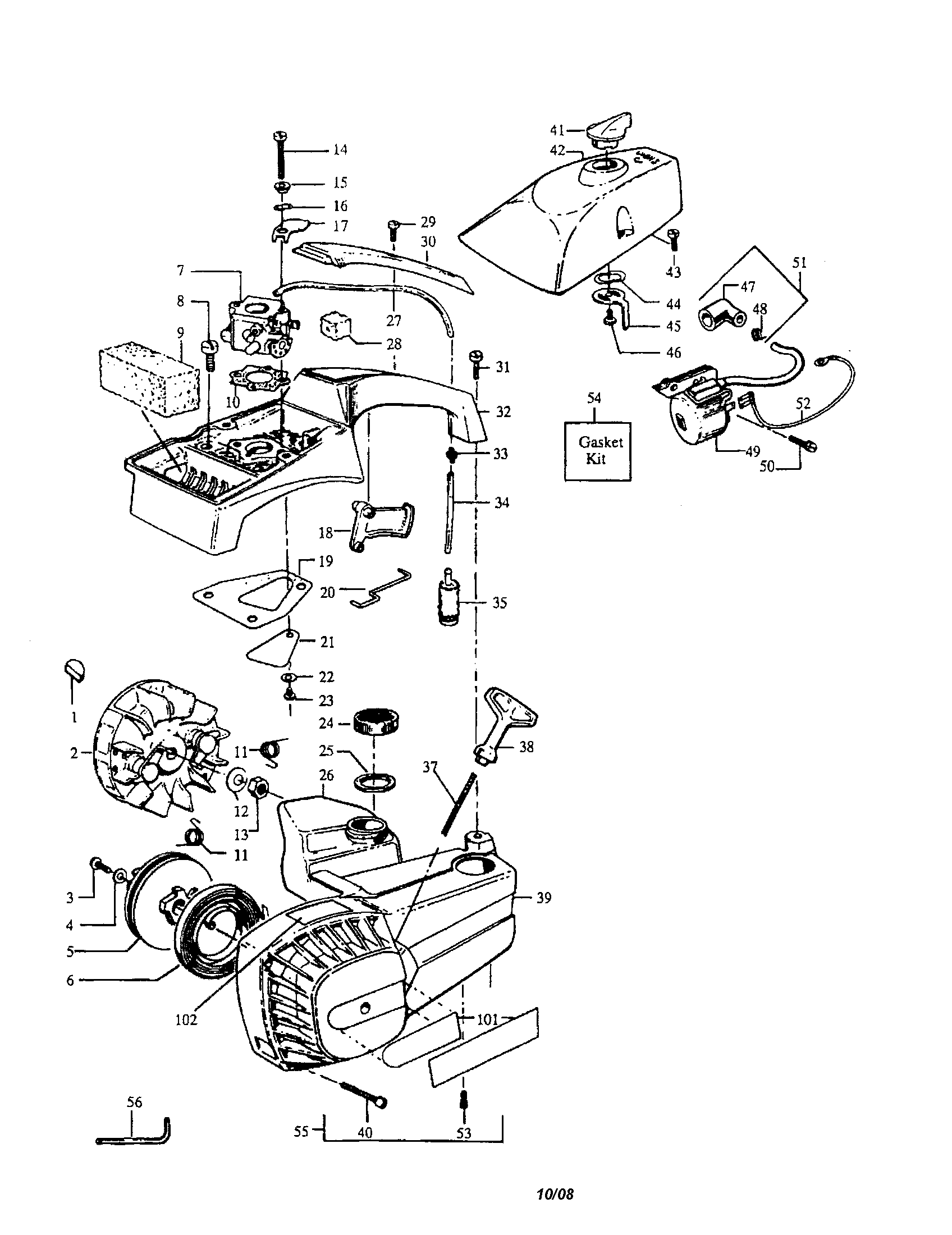 Handle/flywheel/housing