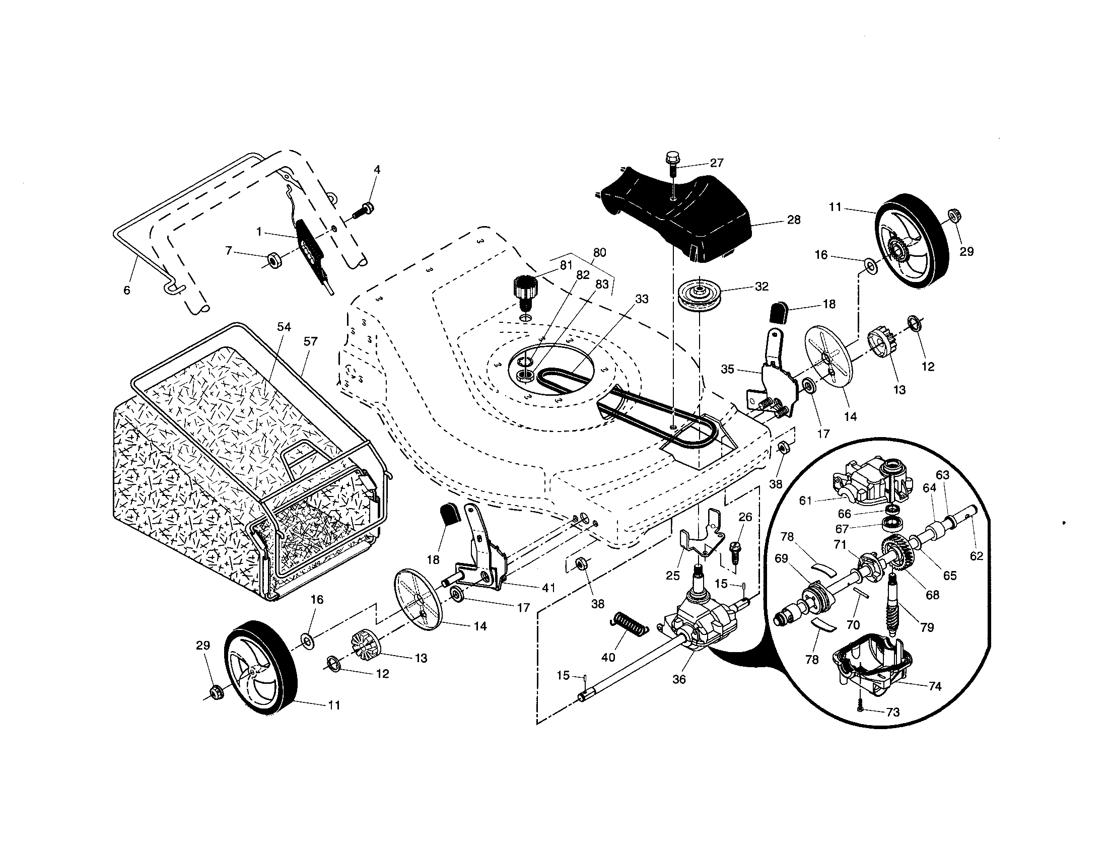 Drive control/gear case/wheel