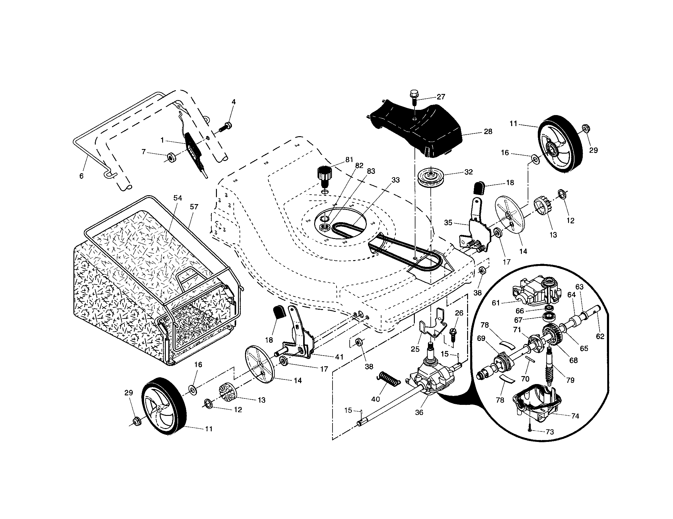 Drive control/gear case/wheels