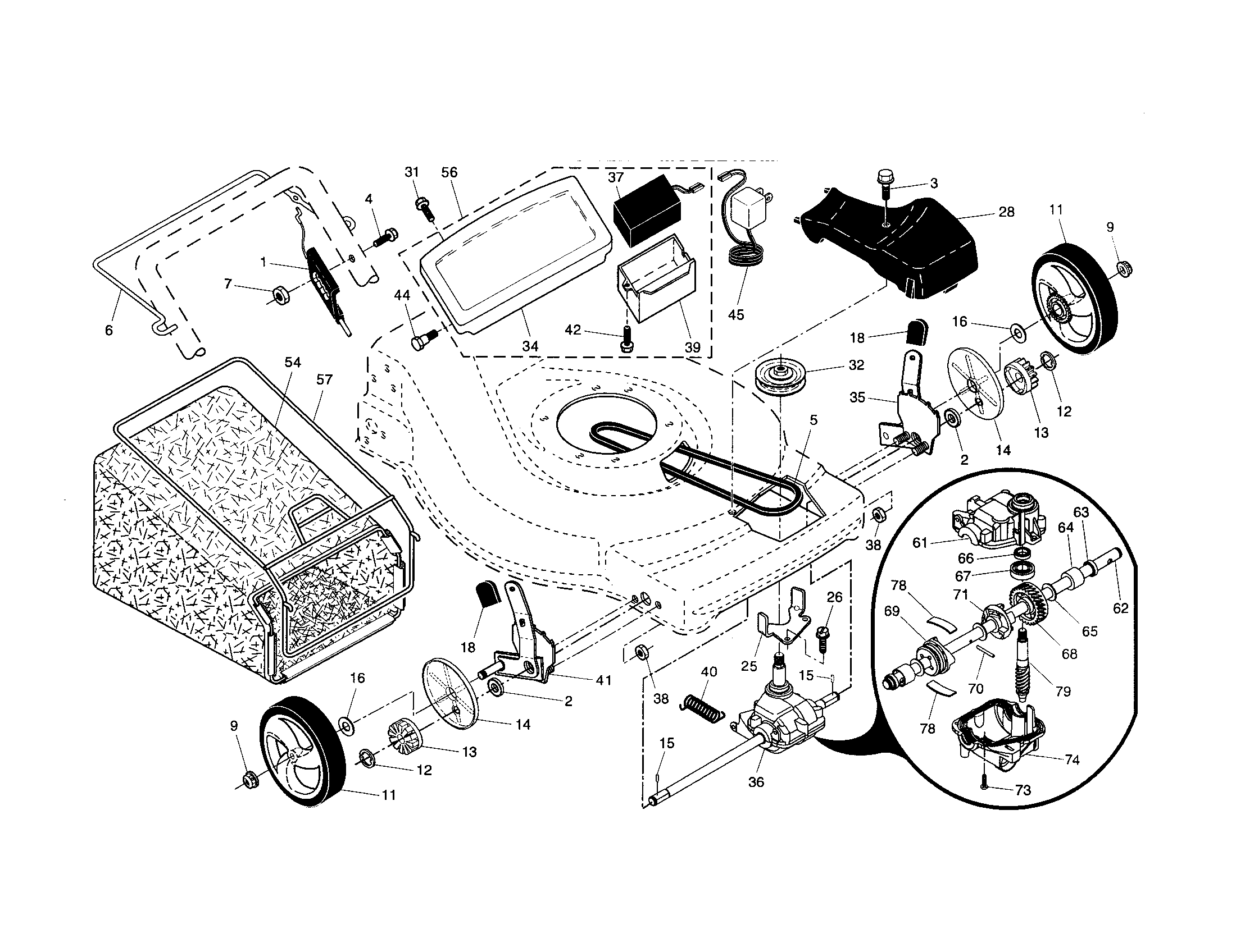 Drive control/gear case/wheels