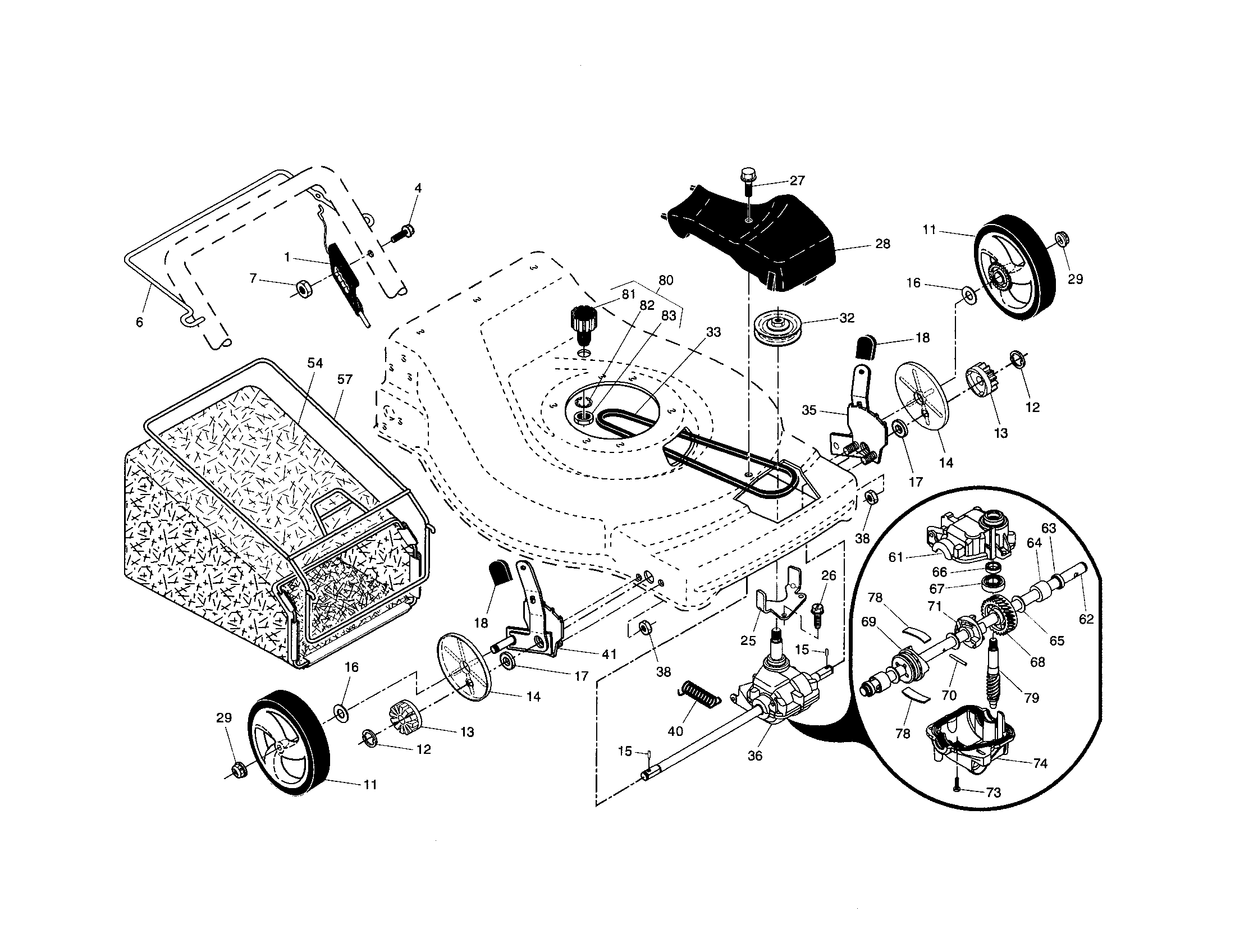 Drive control/gear case/wheels