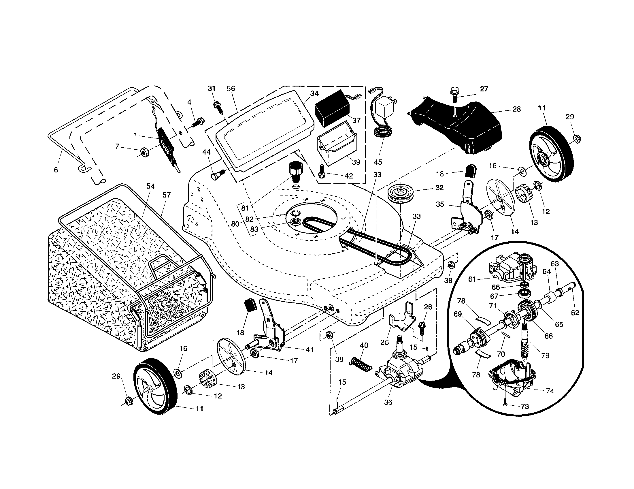 Drive control/gear case/wheels