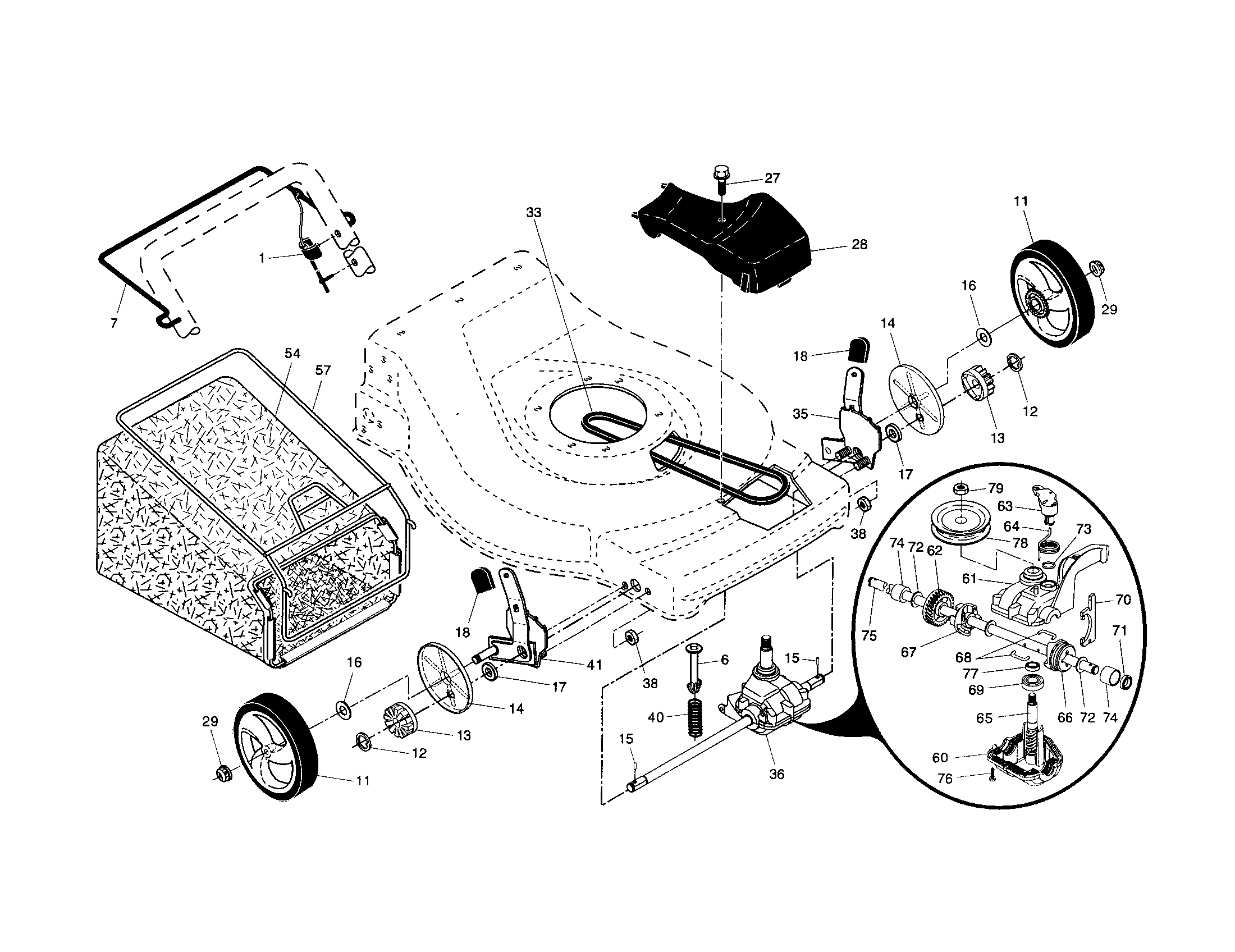 Drive control/gear case/wheels