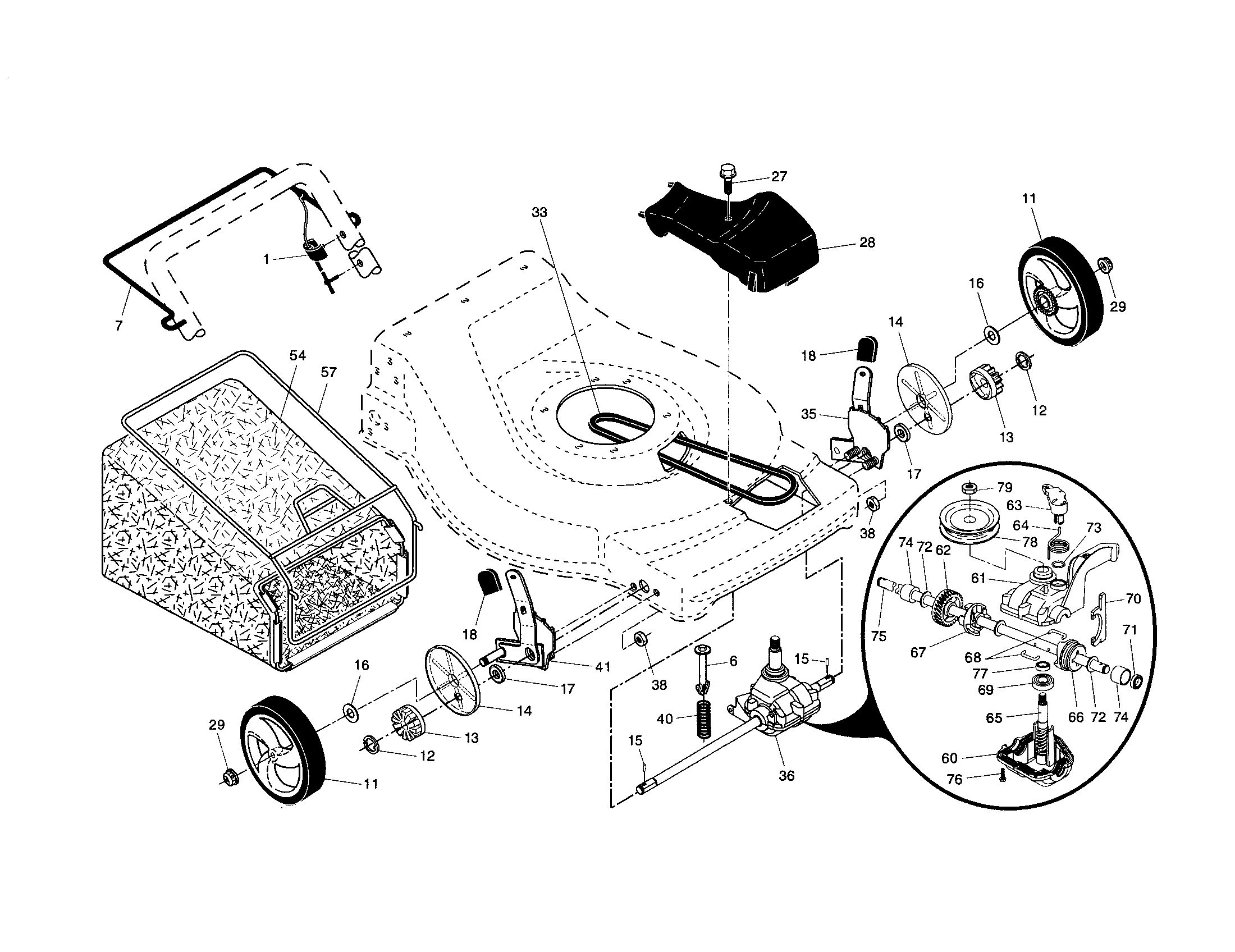 Drive control/gear case/wheels