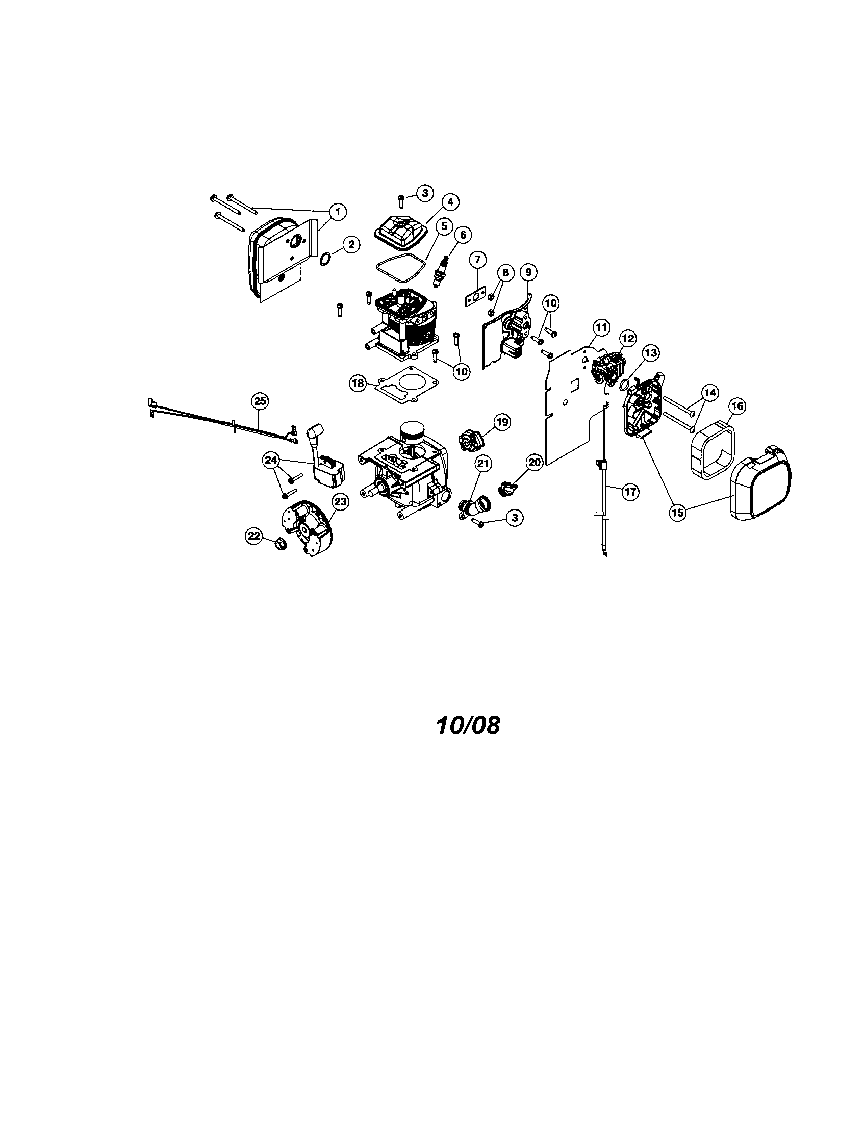Muffler/flywheel/carburetor