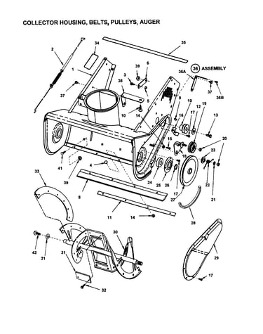 Housing/belts/pulleys/auger