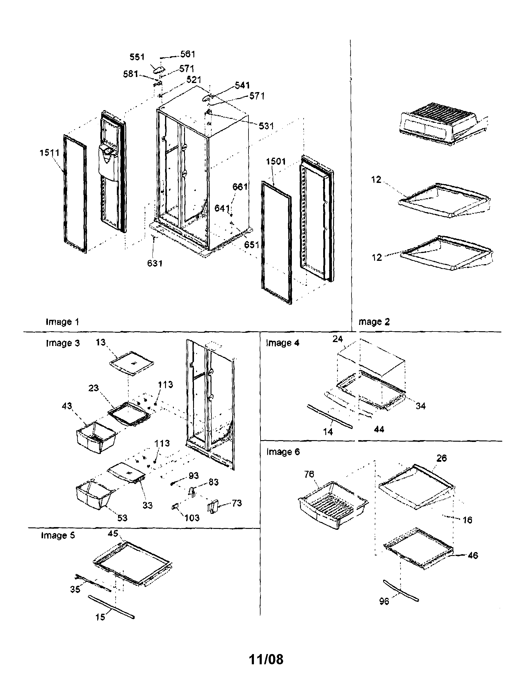 Hinges, refrigerator shelving