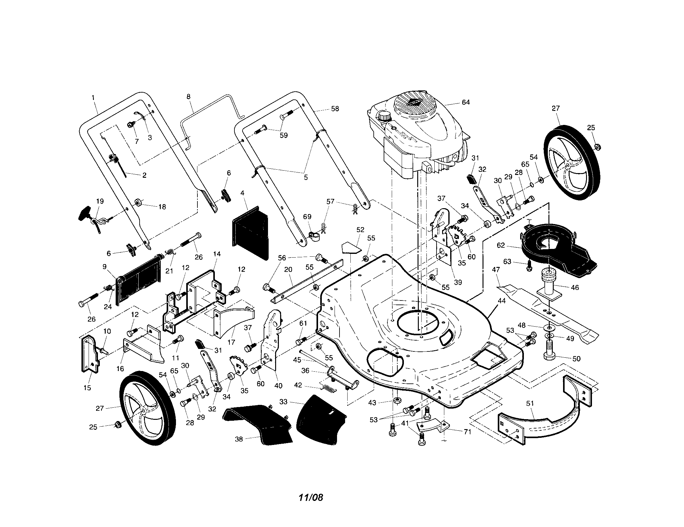 Engine/housing/wheels