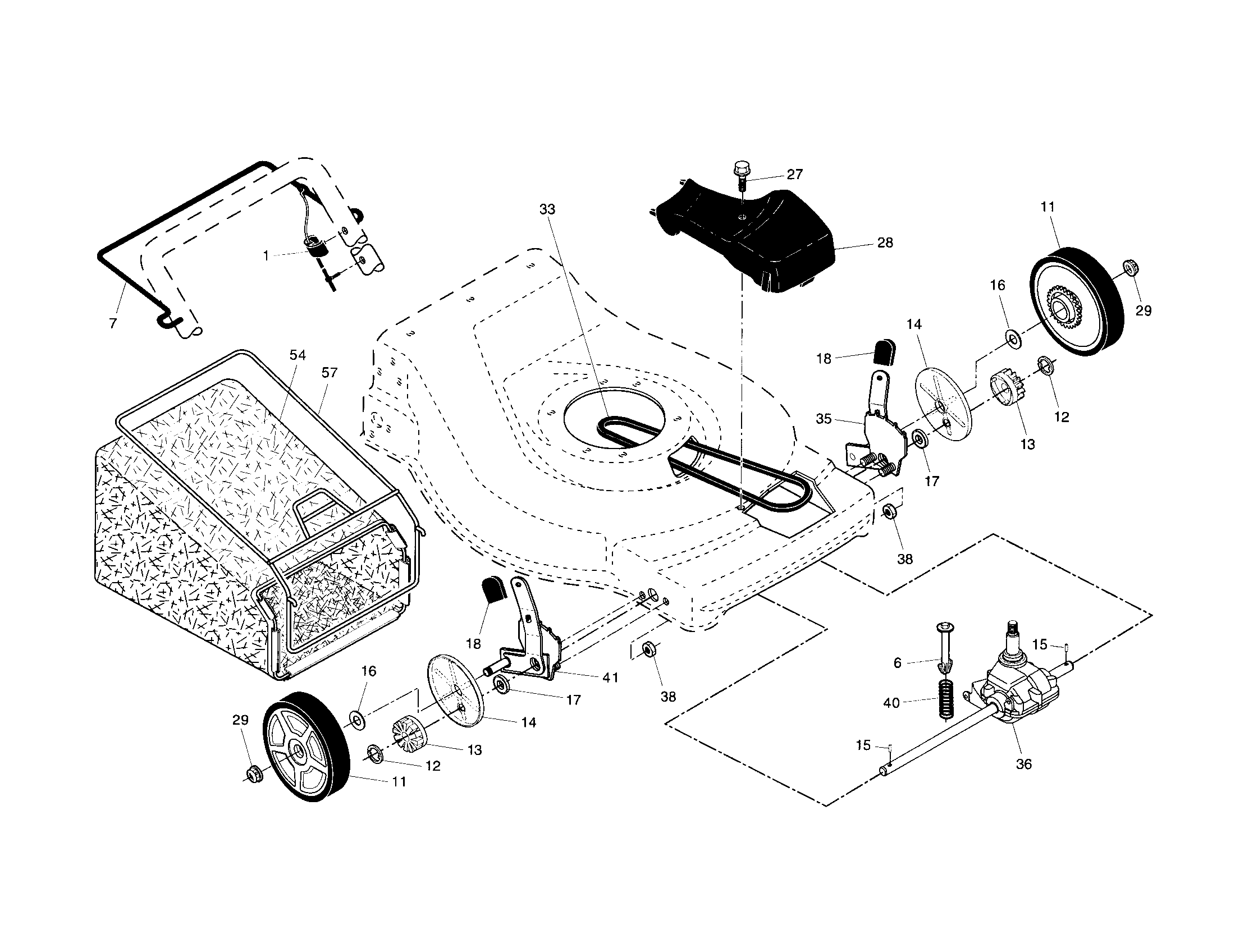 Drive control/gear case/wheels